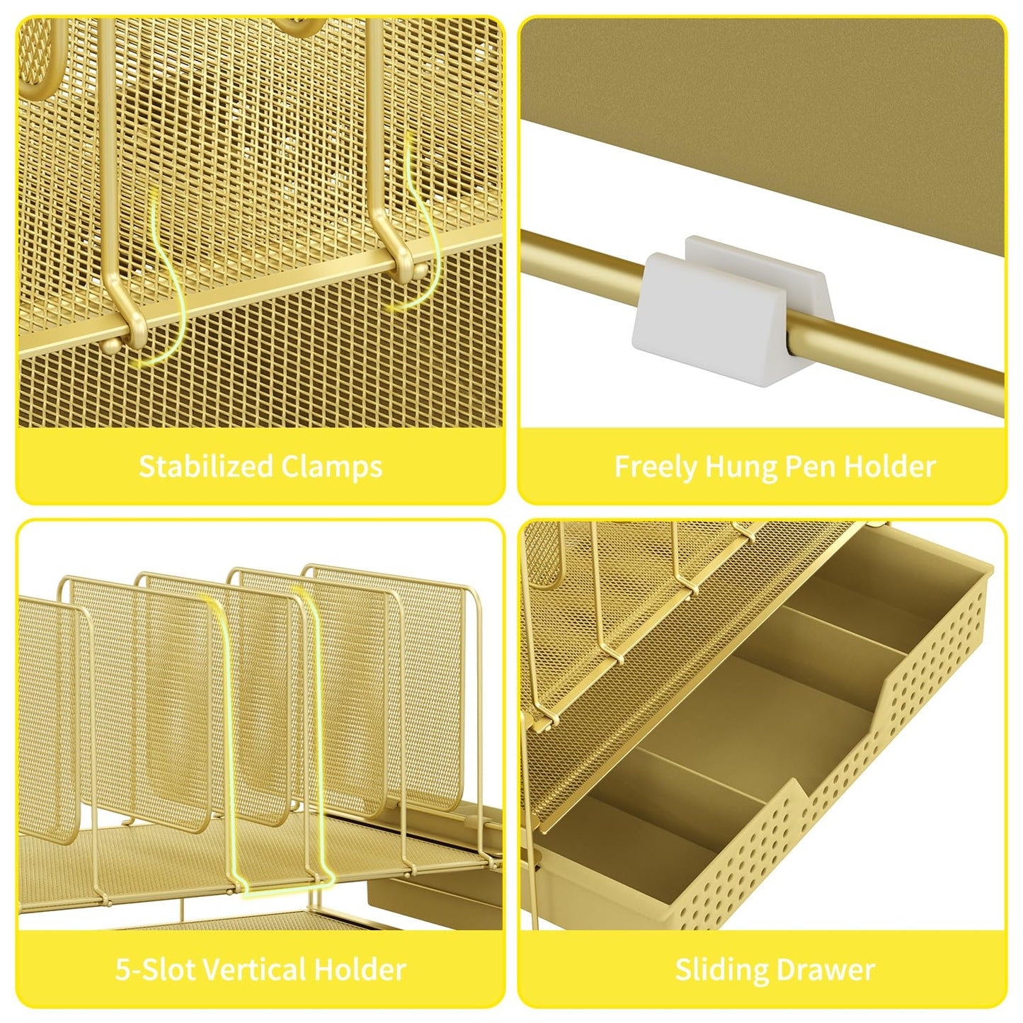 LEKETREE Gold Desk Organizer, Office Organization with Vertical File Holder, File Organizer with