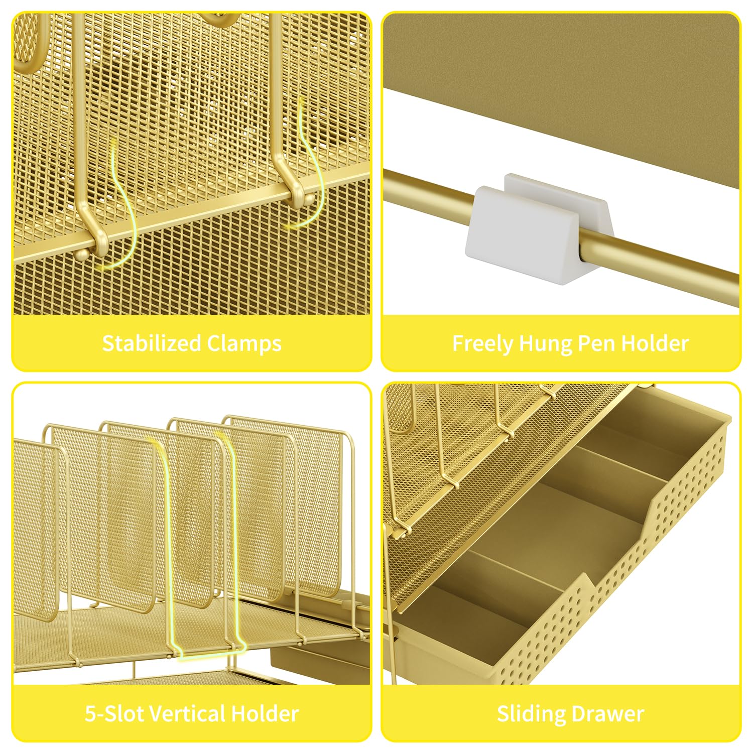 LEKETREE Gold Desk Organizer, Office Organization with Vertical File Holder, File Organizer with