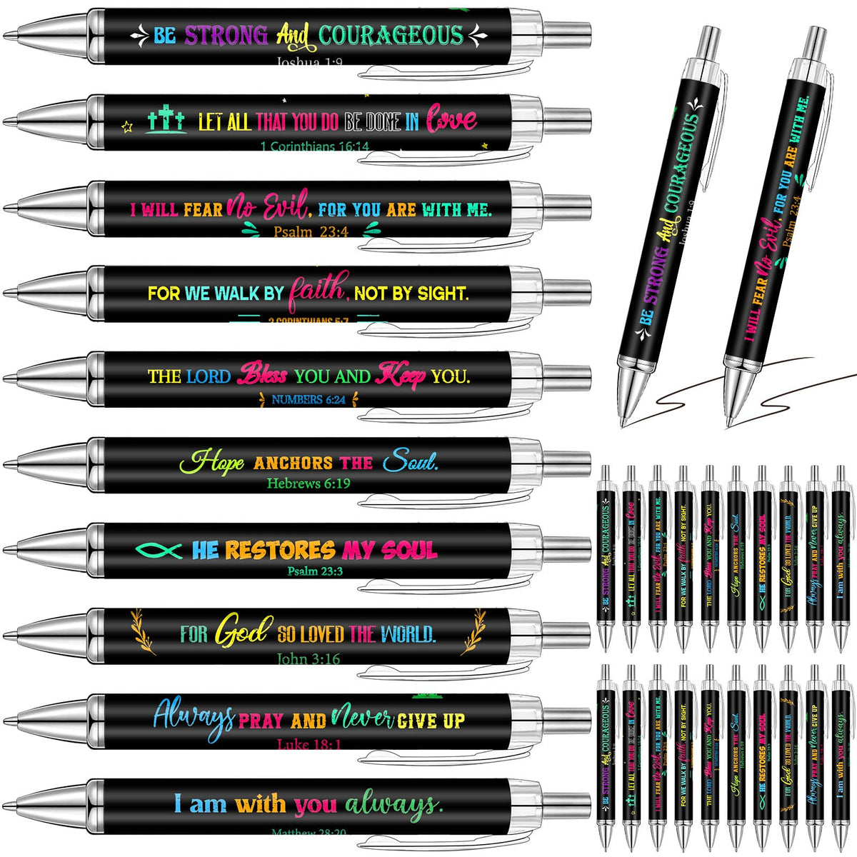 Qeeenar 50 Pcs Bible Verse Pens Christian Gift,Black Background Style