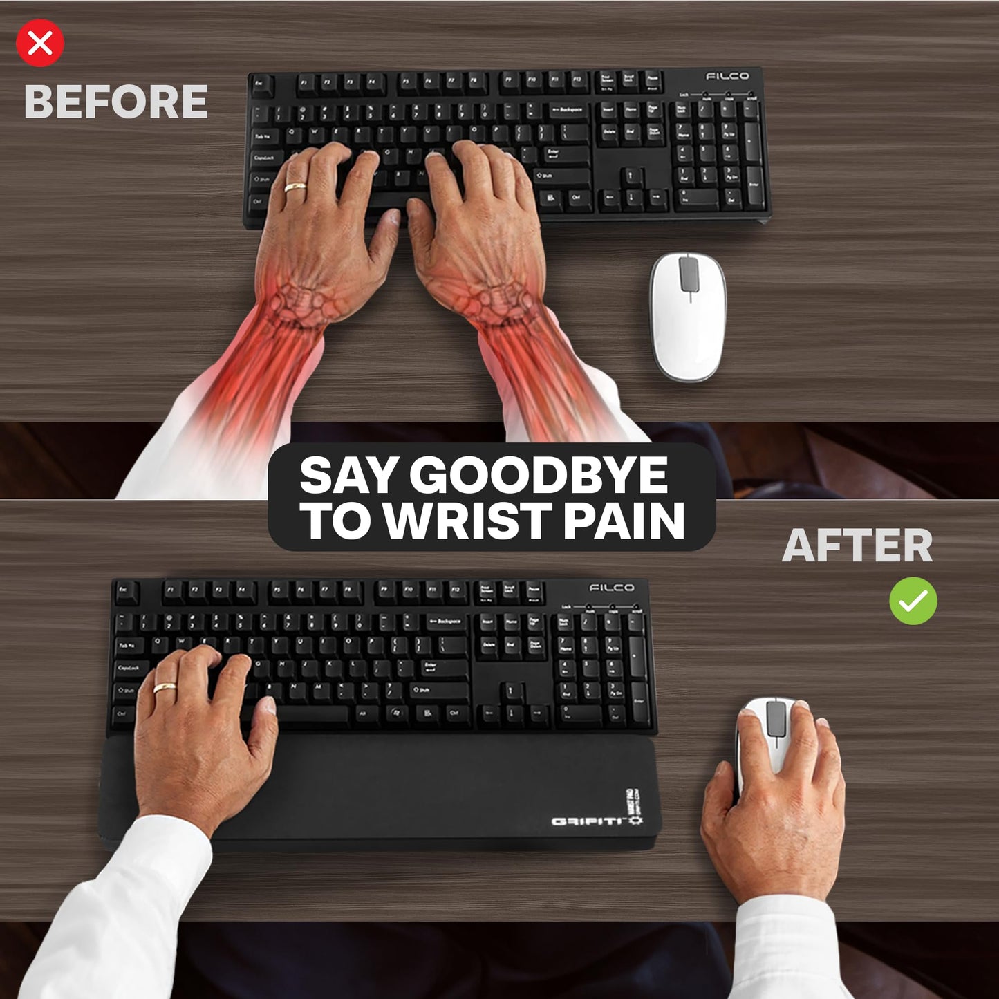 GRIFITI Fat Wrist Pad 14 X 4 X 0.75 Inch Computer Keyboard Rest Support for Tenkeyless Ergonomic