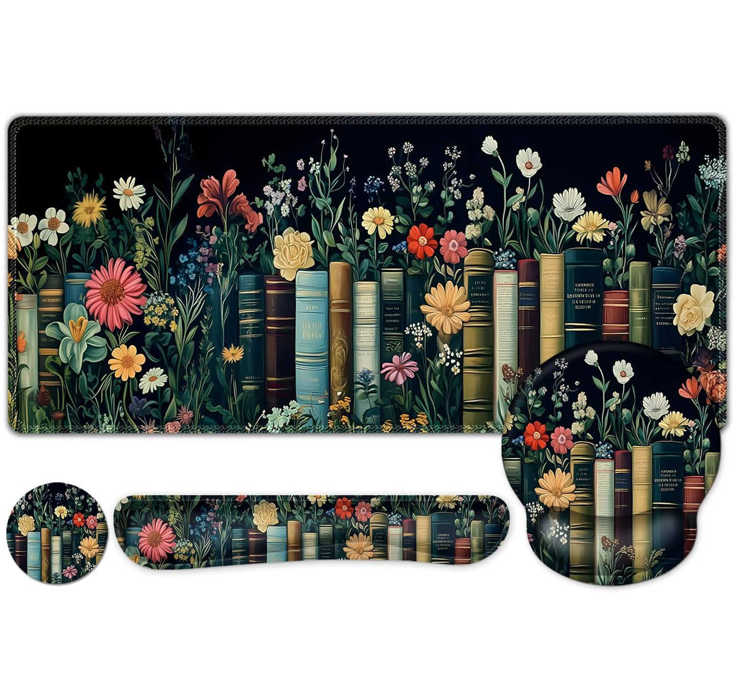 Wildflowers Mouse Pad, Large Desk Mat Extended Nature Botanical Aesthetic Deskpad, 4 PCS Non-Slip