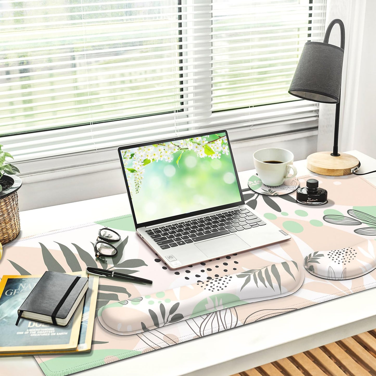 Gimars 4 in 1 Mouse Pad and Keyboard Wrist Rest Set, Large Mouse Pad with Memory Foam Wrist Support