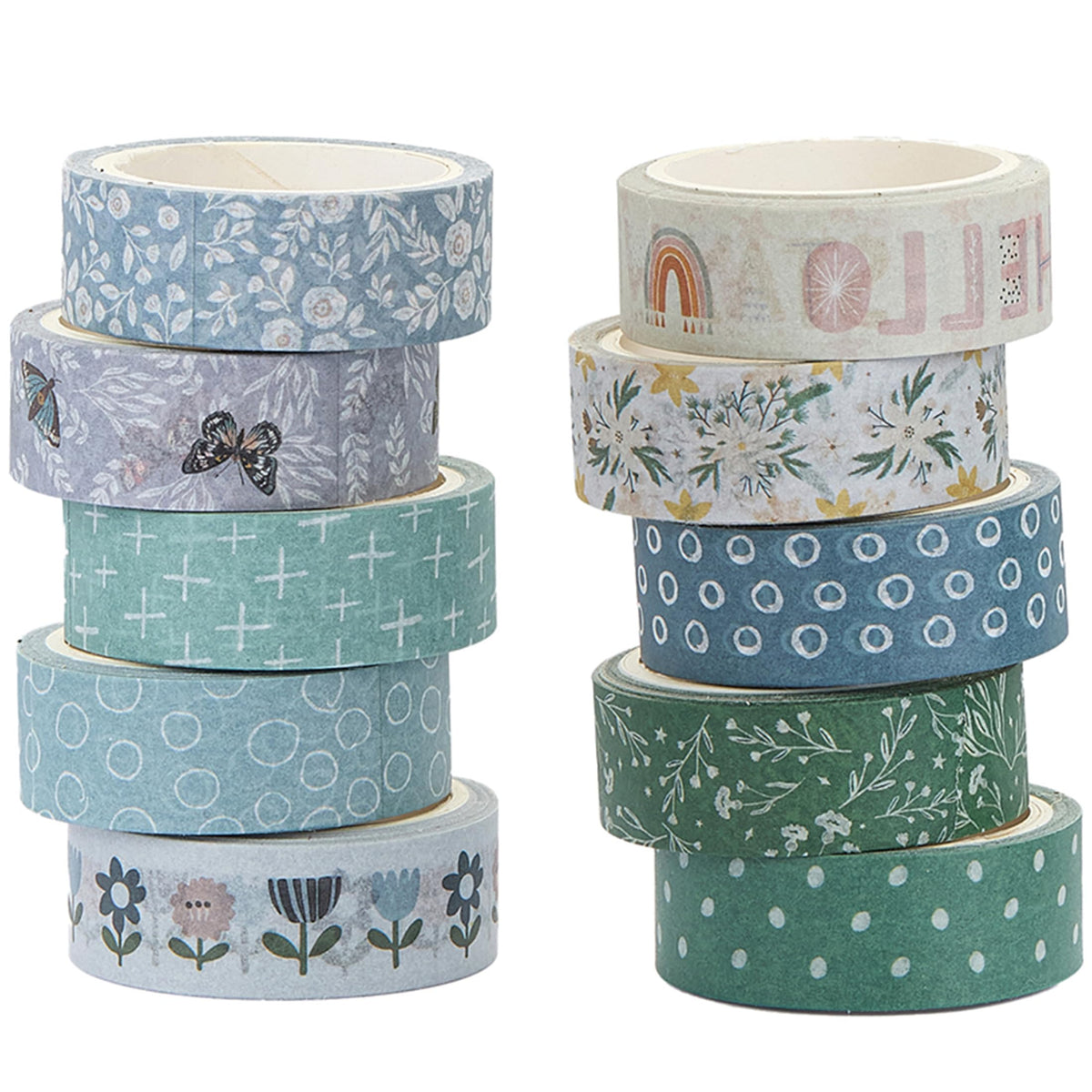 YUBX Boho Washi Tape Set 10 Rolls Cute Masking Graphic Floral Pattern Decorative Tapes for Arts