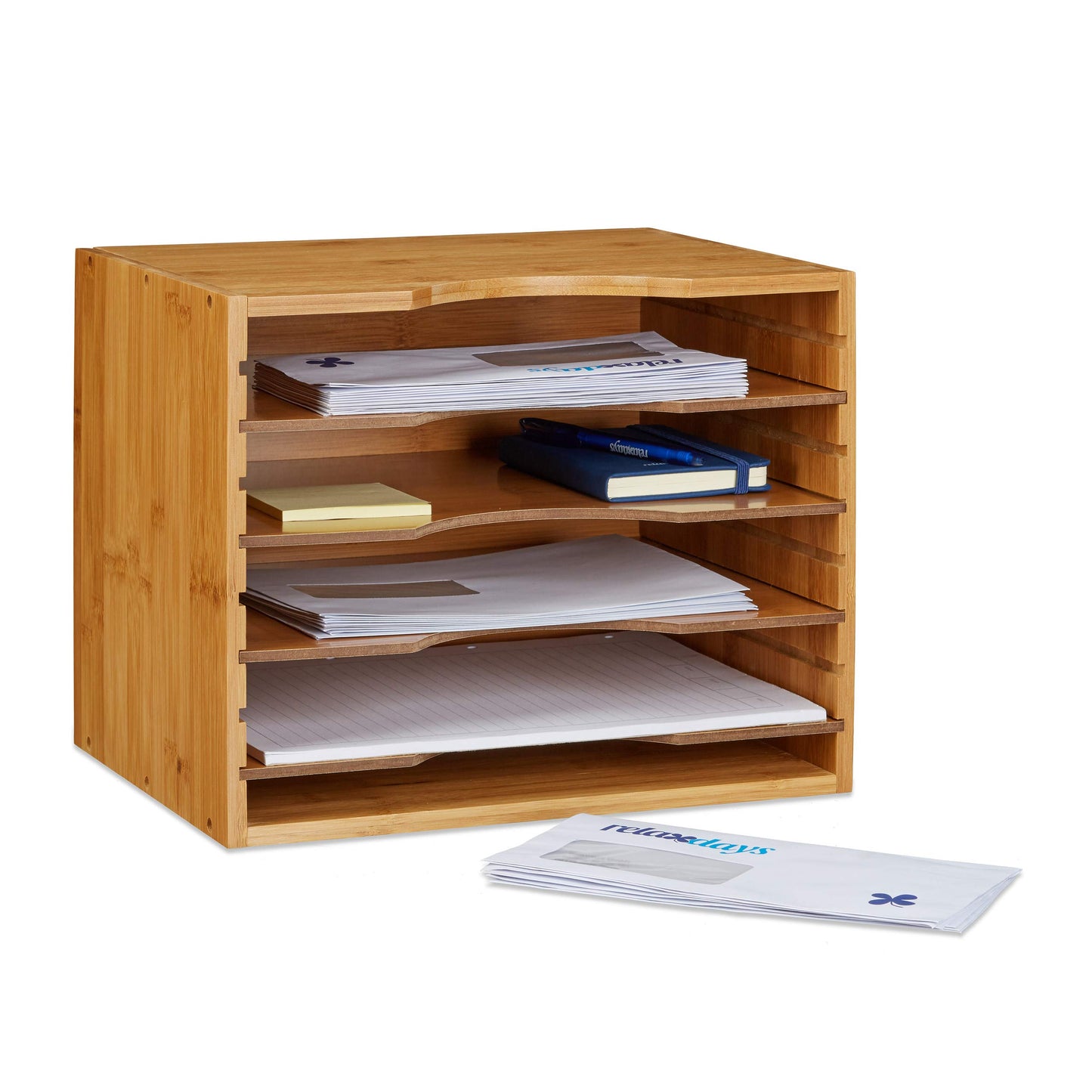 Relaxdays Bamboo File Holder, Size: 26.5 x 33.5 x 24.5 cm Storage System Desk Organizer Document