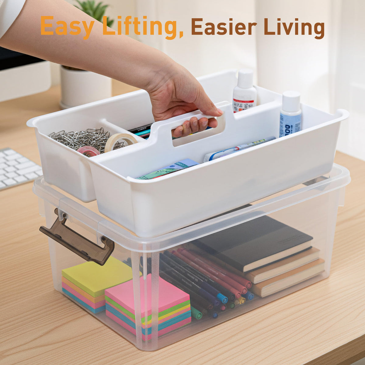 Citylife 17 QT Clear Craft Organizers and Storage Box with Handled Tray