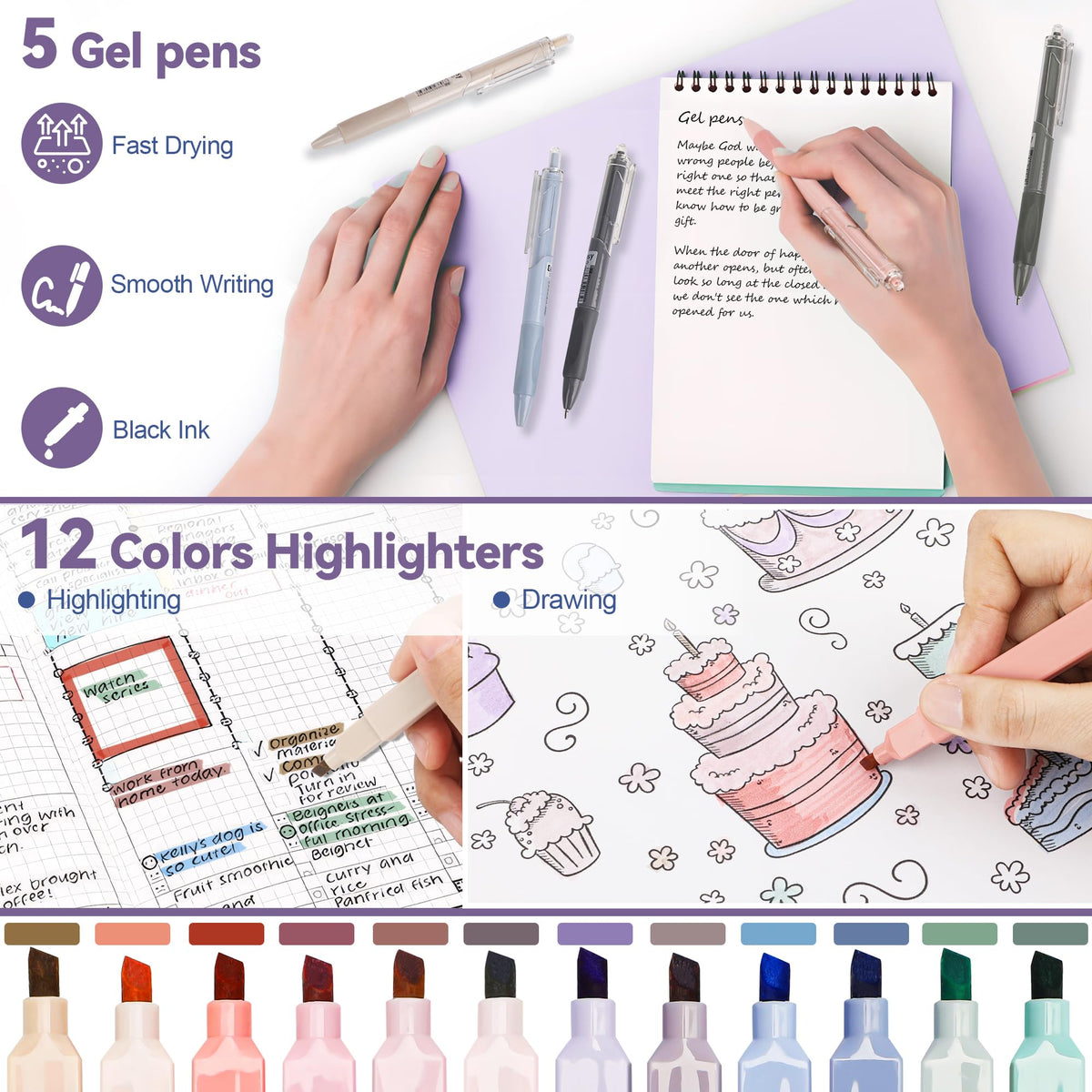 DazSpirit 61PCS Aesthetic College School Supplies Set with Cute Pencil Case
