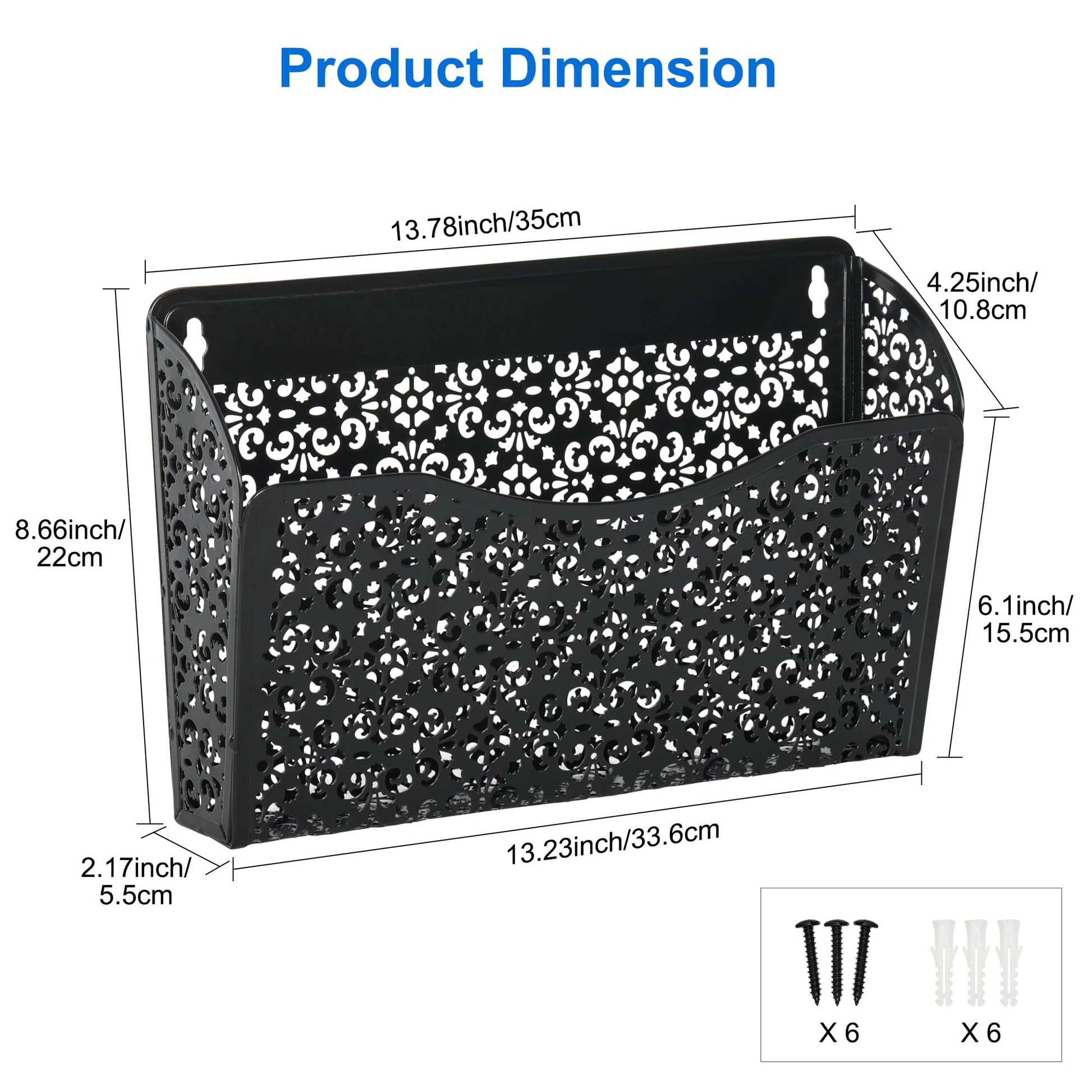 EasyPAG 3 Pack Hollow Design Wall-Mounted File Organizer - Heavy Duty Metal, Vertical Space Saving