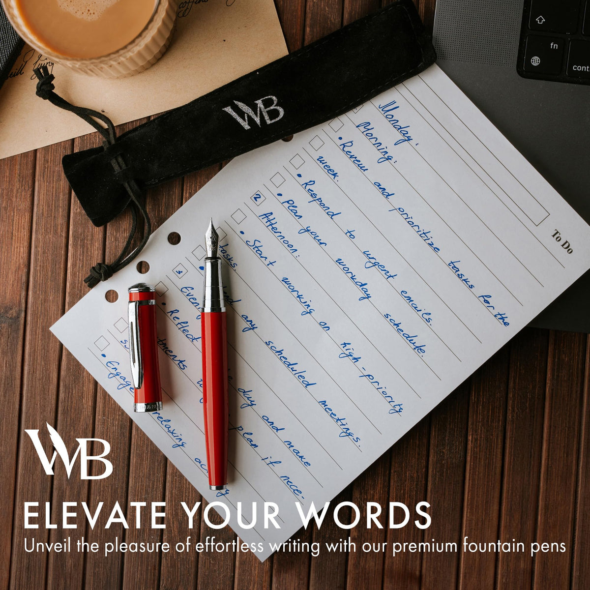 Wordsworth & Black Luxury Fountain Pen Set for Writing, Medium Nib, Red
