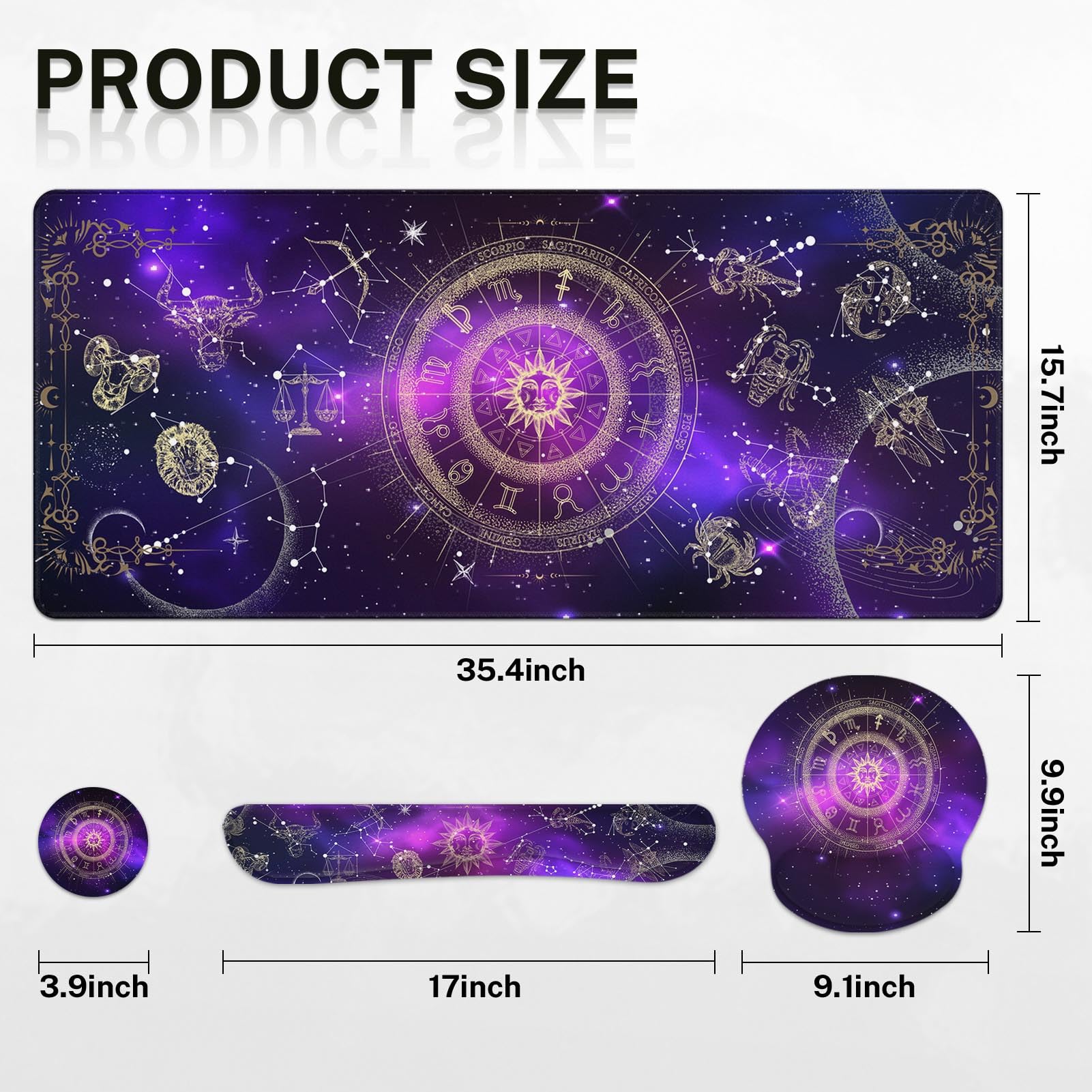 Arttown Keyboard Mouse Pad Set, 4 in 1 Desk Mat Set Galaxy Space