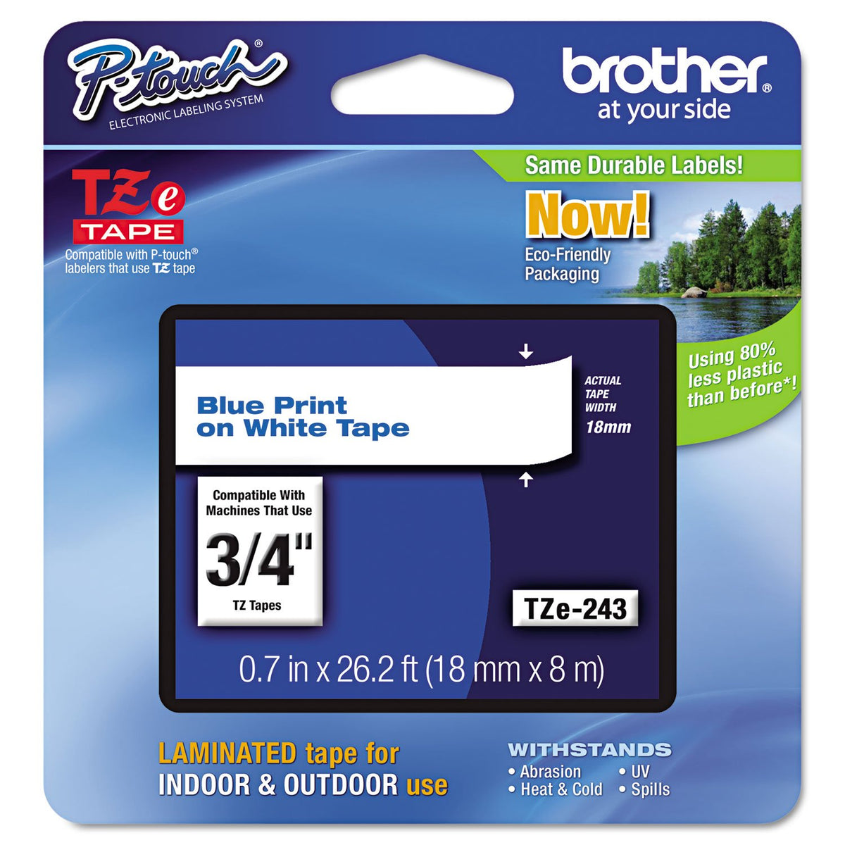Brother Tape, Retail Packaging, 3/4 Inch, Blue on White (TZe243)