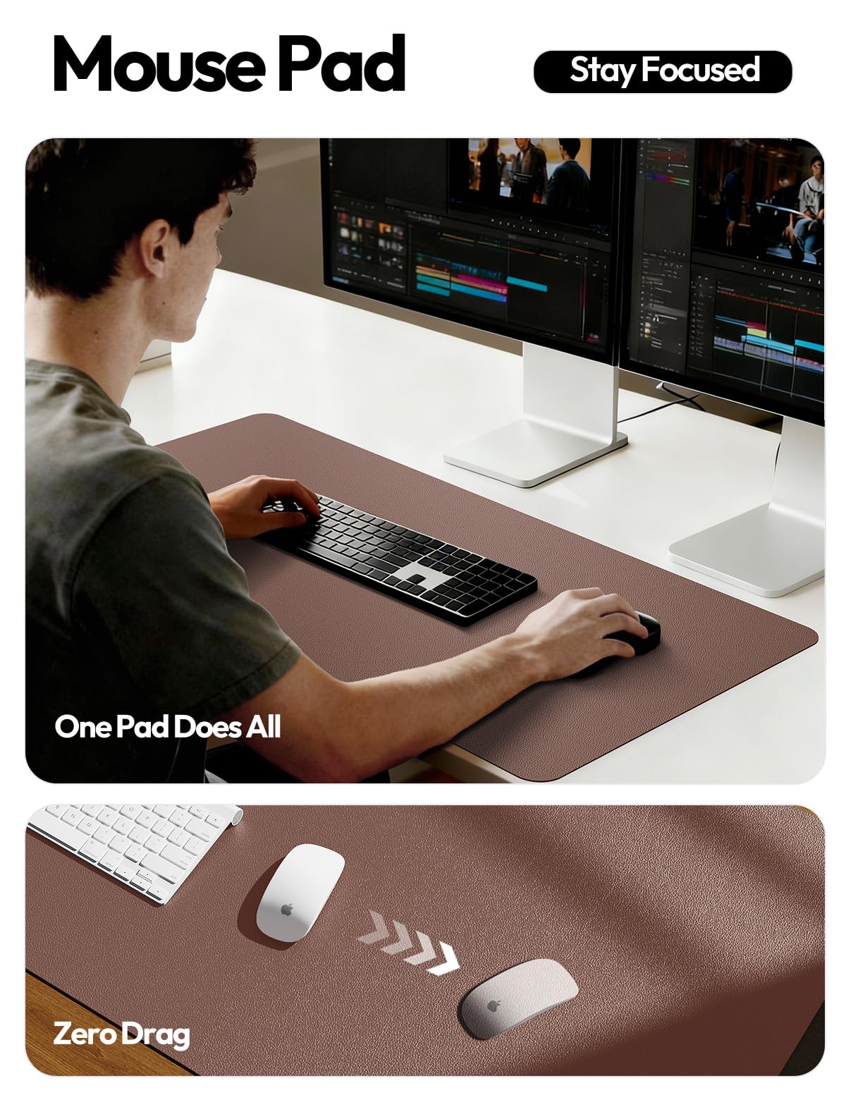 YSAGi Leather Desk Pad Protector, Office Desk Mat, Large Mouse Pad, Non-Slip PU Leather Desk