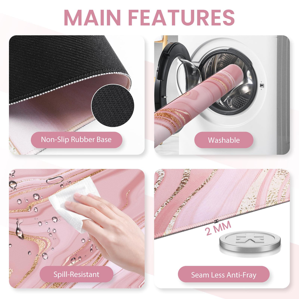Anyshock Light Pink Desk Mat Set with Mouse Pad and Memory Foam Wrist Rest, Soft Mat for Mouse and