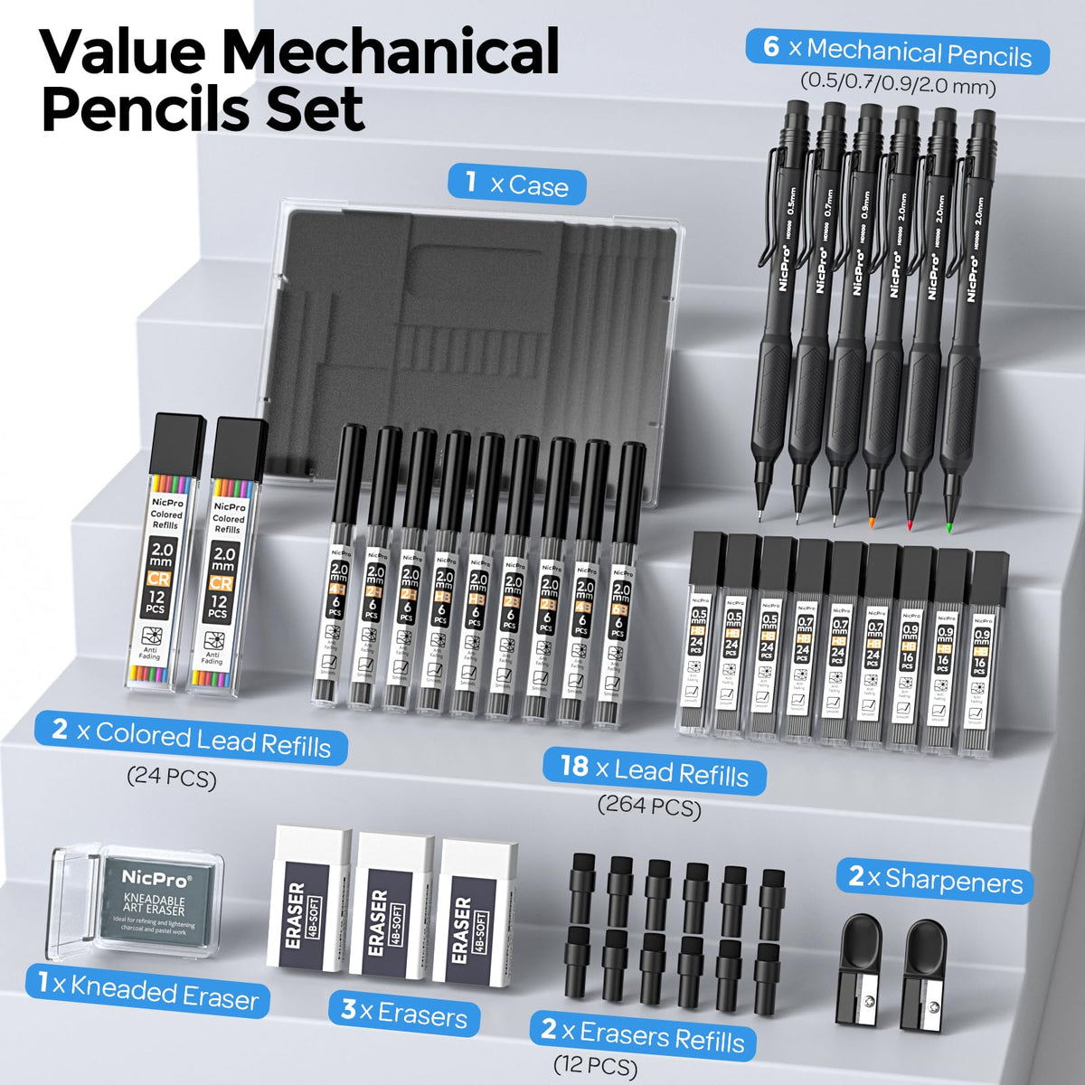 Nicpro 6PCS Art Mechanical Pencil Set,HD1000 Mechanical Drawing Pencils