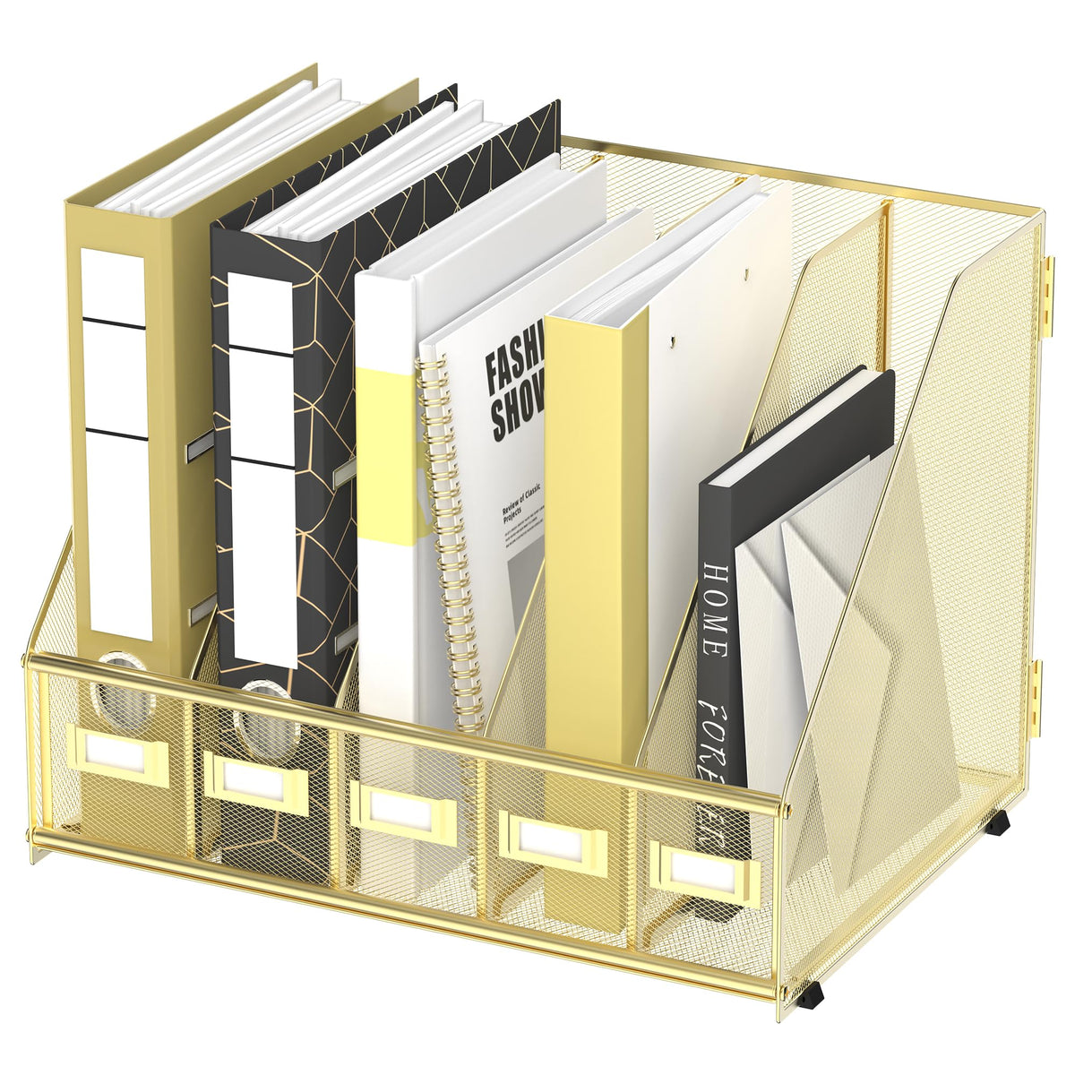 DALTACK 5-Slot Magazine File Holder, Metal Binder Holder, Gold