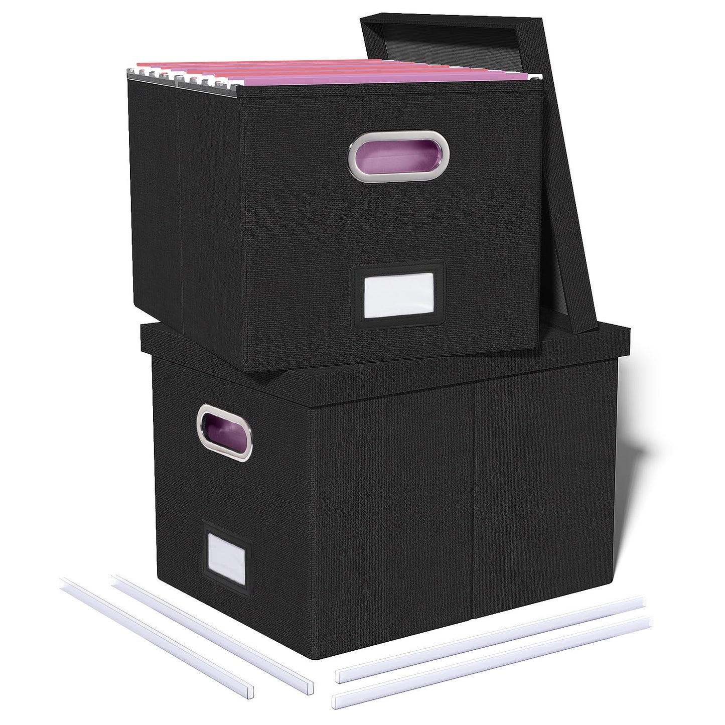 Oterri 2 Pack File Storage Organizer, Filing Box, Portable File Box with Lid, Fit for Letter/Legal