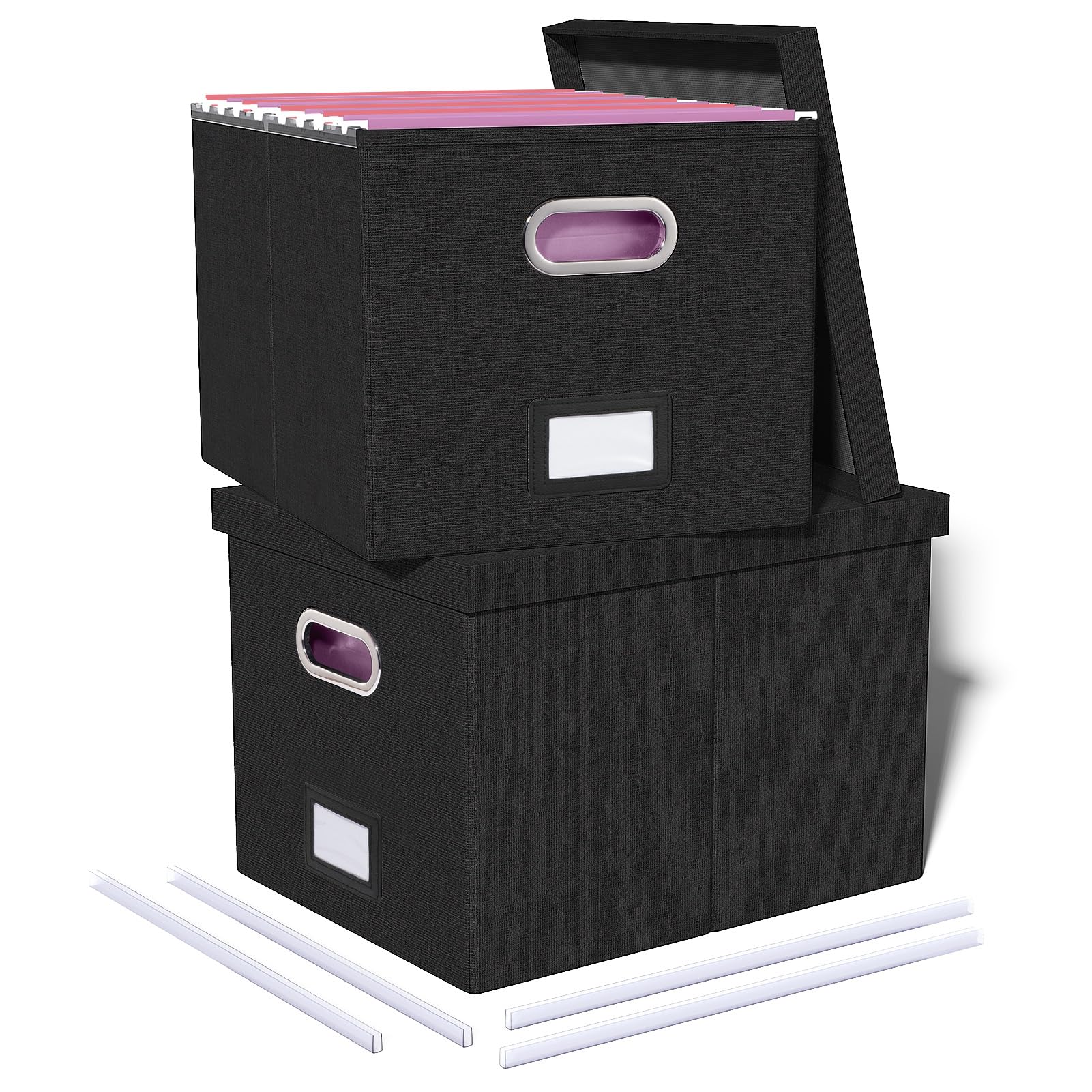 Oterri 2 Pack File Storage Organizer, Filing Box, Portable File Box with Lid, Fit for Letter/Legal