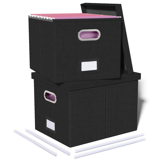 Oterri 2 Pack File Storage Organizer, Filing Box, Portable File Box with Lid, Fit for Letter/Legal
