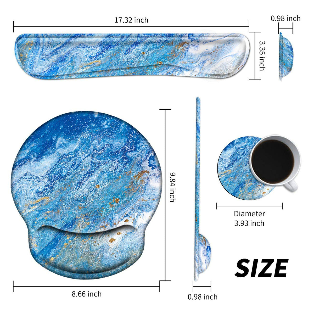 BEOTIWAD Memory Foam Mouse Pad Wrist Rest Set,Blue Ocean