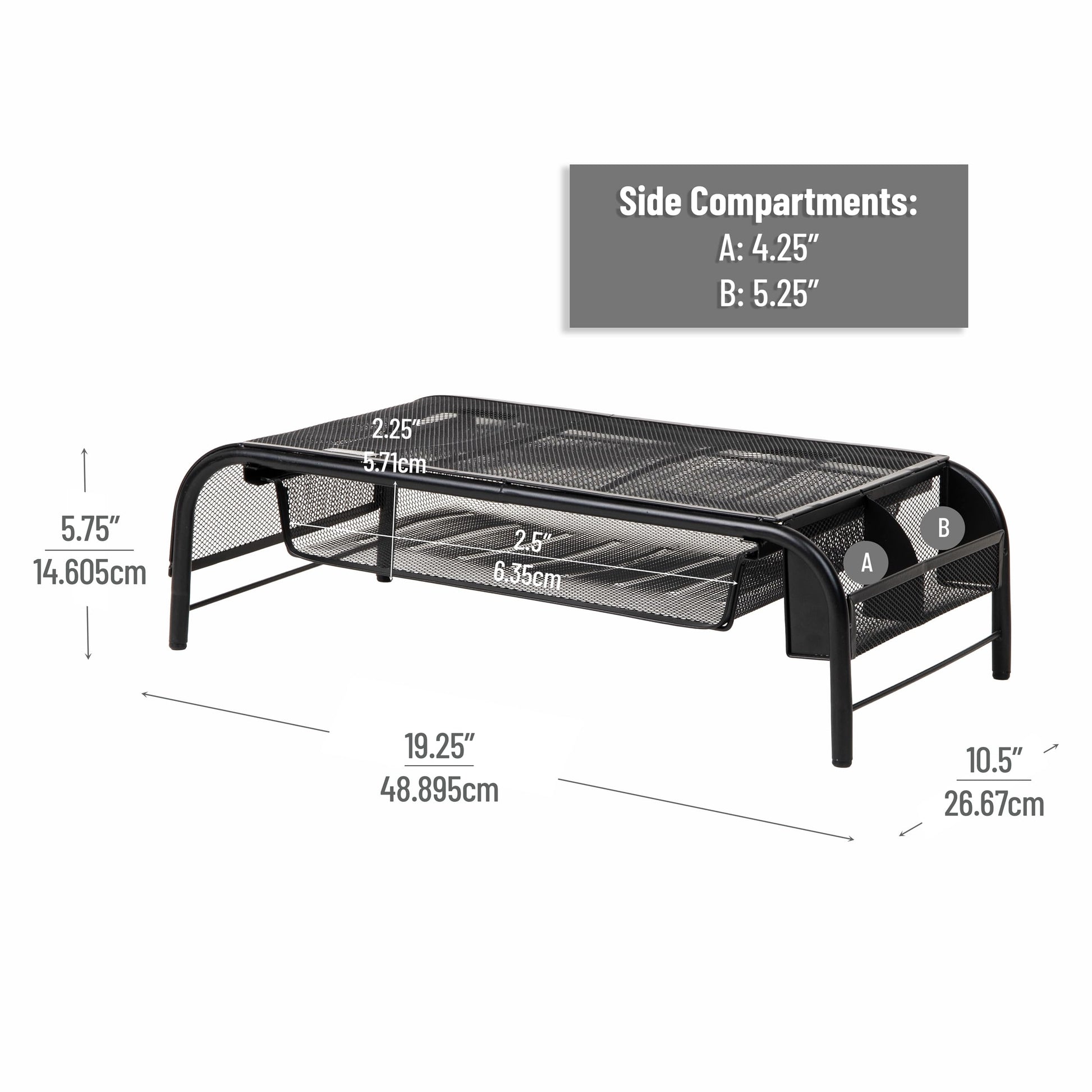 Mind Reader Monitor Stand, Ventilated Laptop Riser, Paper Tray, Storage, Office, Metal Mesh, 20"L x