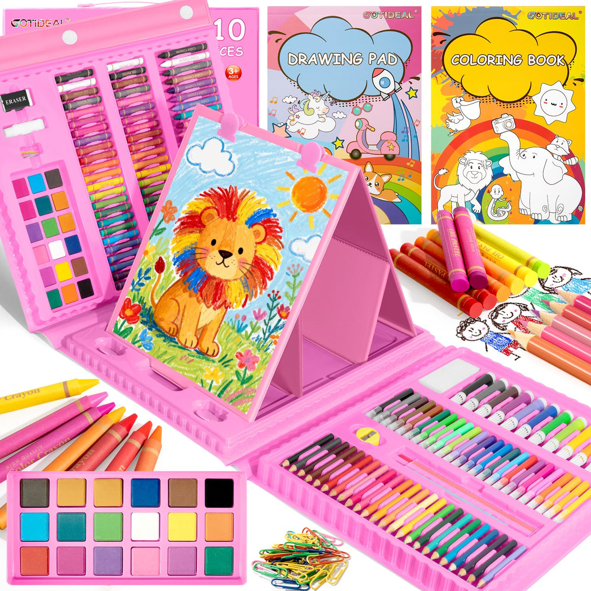 GOTIDEAL Art Supplies, Kids Art Set, 210 PCS Art Kit, Age 6-12, Pink