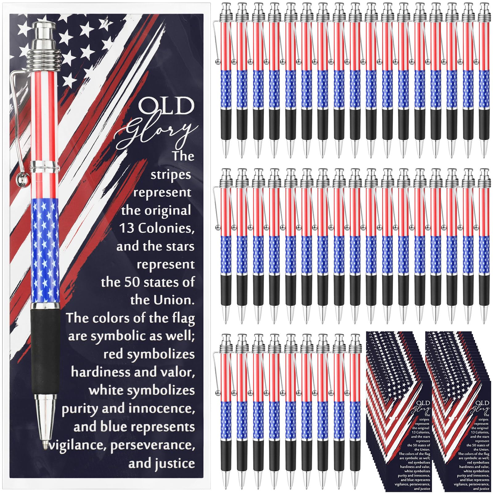 Motiskyy 100 Set Veteran Day American Flag Ballpoint Pen Patriotic USA Gift