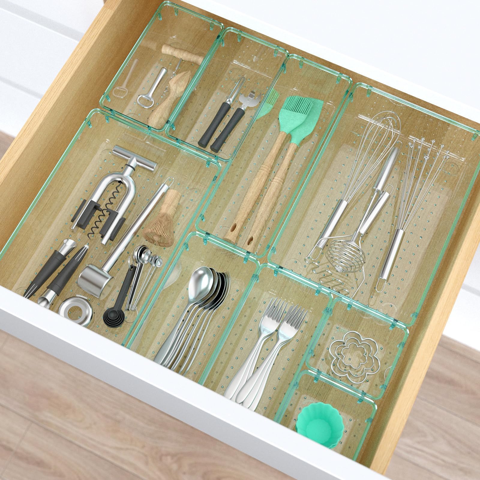 23 PCS Plastic Drawer Organizers Set, 4 Size Desk Drawer Organizer Trays