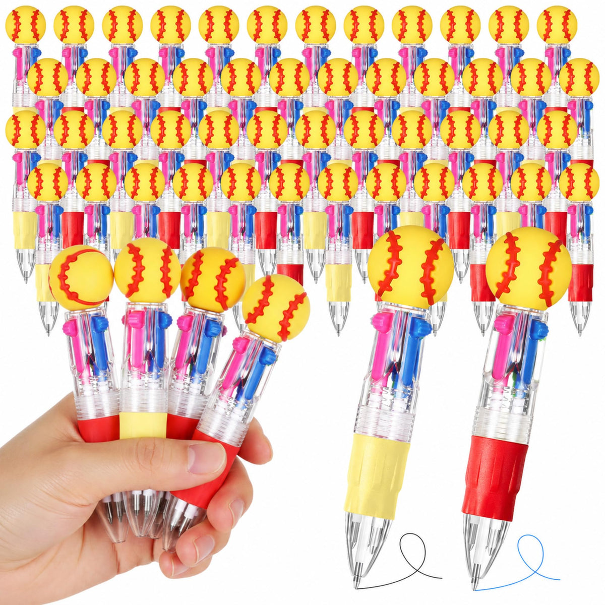 Kosiz 48 Pack Softball Party Favors Multicolor 4 in 1 0.5mm Ballpoint Pen