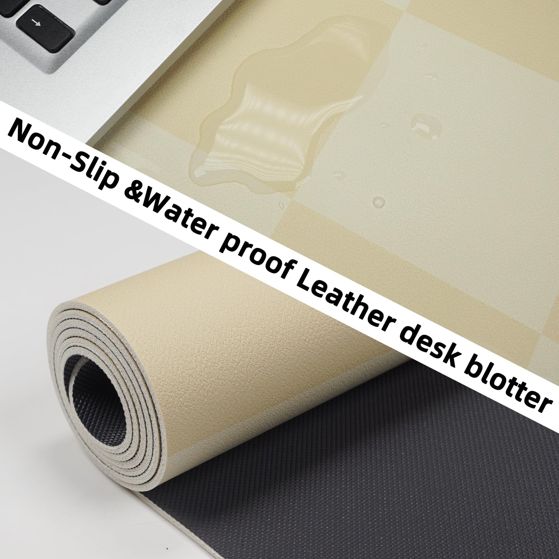 AFIING Leather Desk Mat, 31.5"x12", White Grey
