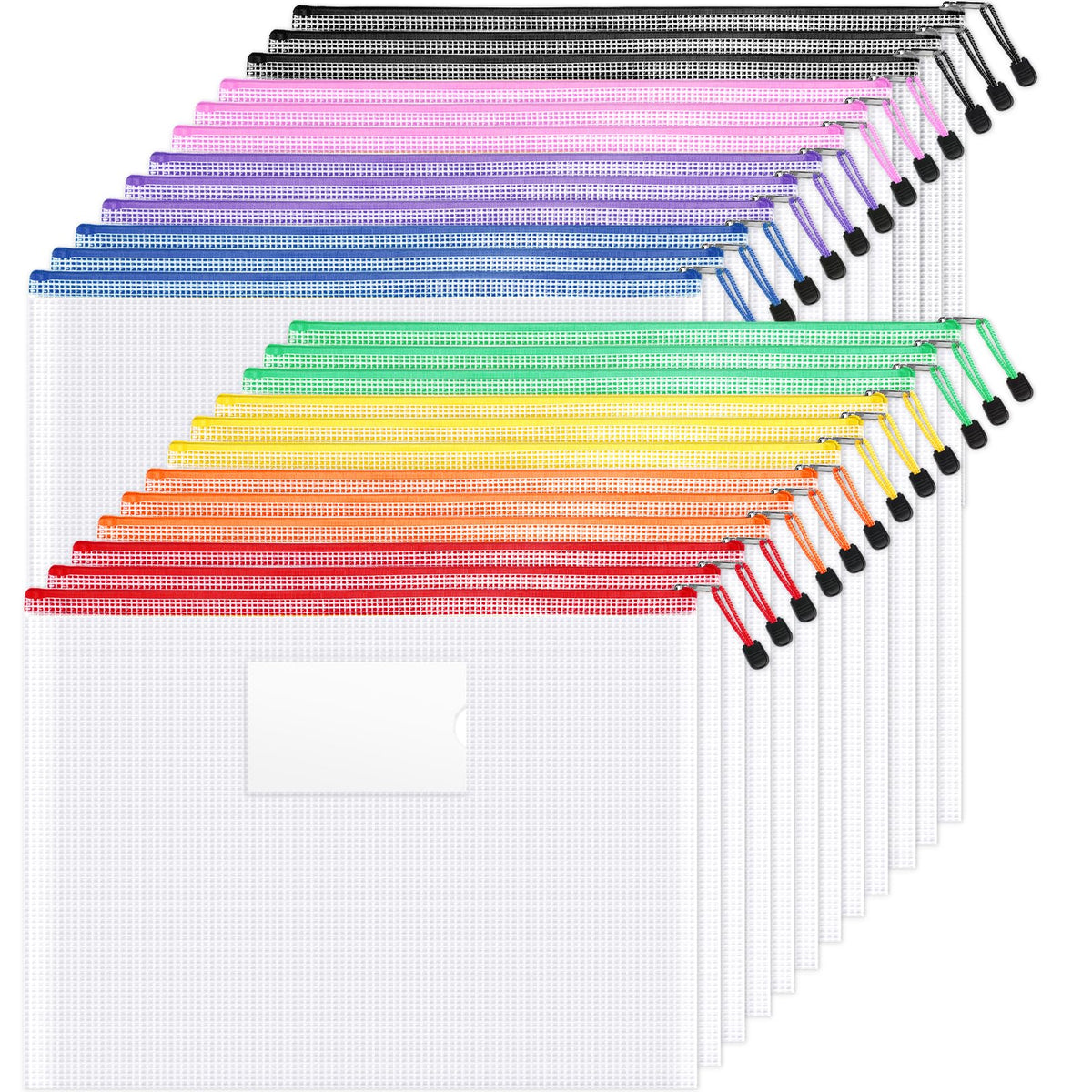 Sooez 24 Pack Super Large Mesh Zipper Pouch Bags, A3 (16.5×11.7 in) Storage Bags with Label Pocket