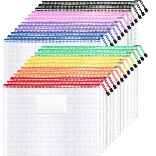 Sooez 24 Pack Super Large Mesh Zipper Pouch Bags, A3 (16.5×11.7 in) Storage Bags with Label Pocket
