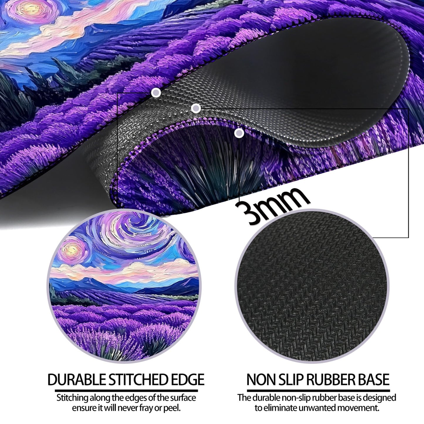 JIANG100 Starry Night Lavender Field Gaming Desk Mat & Extended Mouse Pad