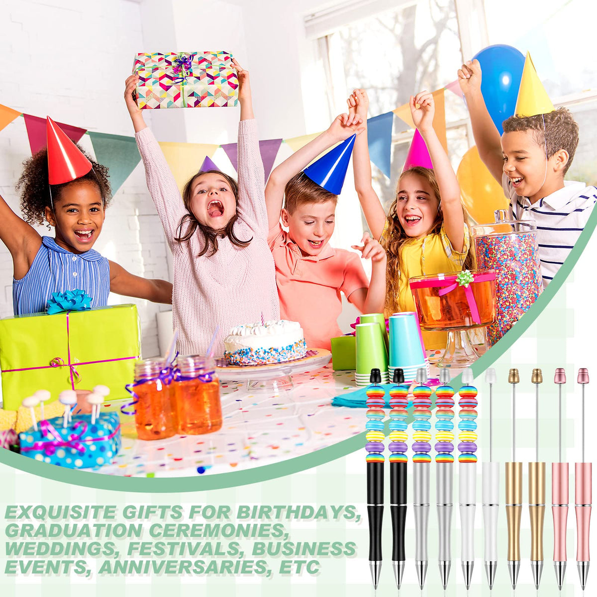 Crtiin 50 Pack Beadable Pens, Ballpoint Pens, School Supplies, Black, Gold