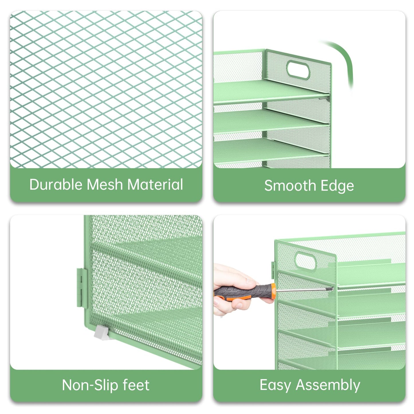 7 Tier Paper Organizer for Desk with Letter Trays & Handle Mint Green