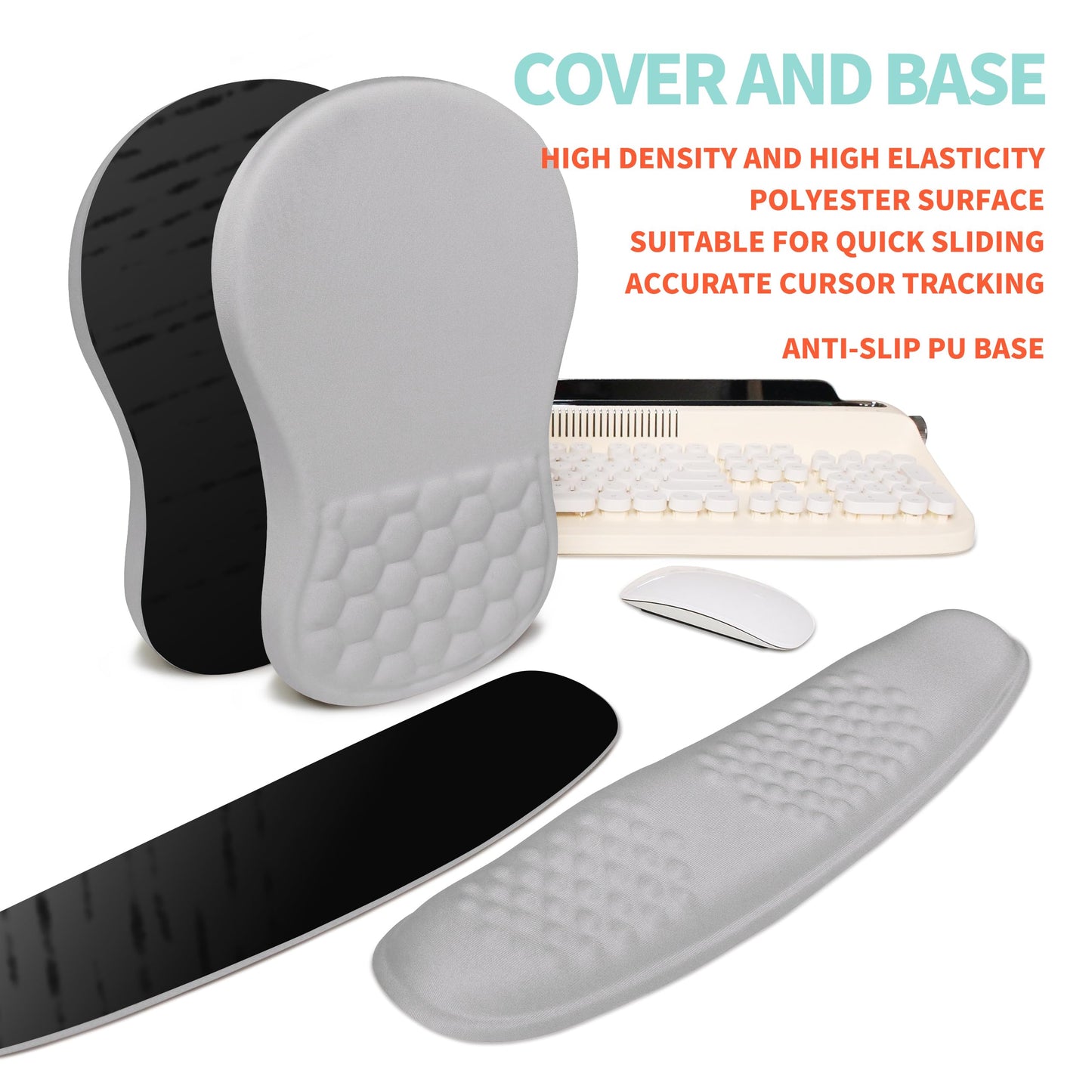 KUOSGM 2-in-1 Ergonomic Set, Wave Rise Keyboard Wrist Rest and Massage Bulge Slope Mouse Pad Wrist