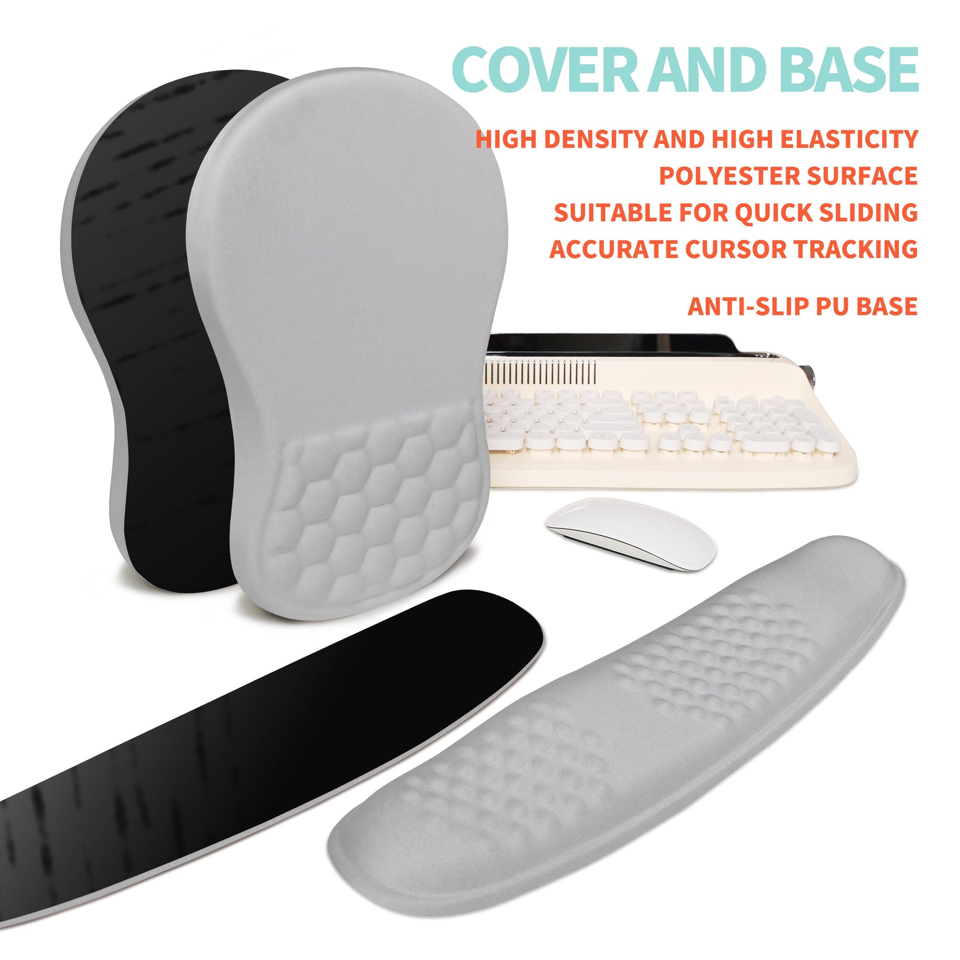 KUOSGM 2-in-1 Ergonomic Set, Wave Rise Keyboard Wrist Rest and Massage Bulge Slope Mouse Pad Wrist