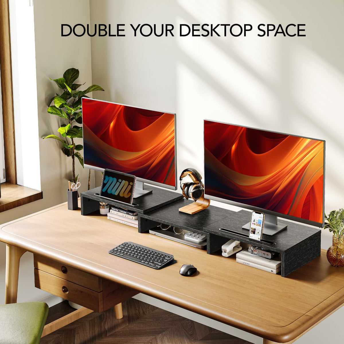 AMERIERGO Dual Monitor Stand Riser for 2 Monitors, Monitor Stand for Desk, Adjustable Computer