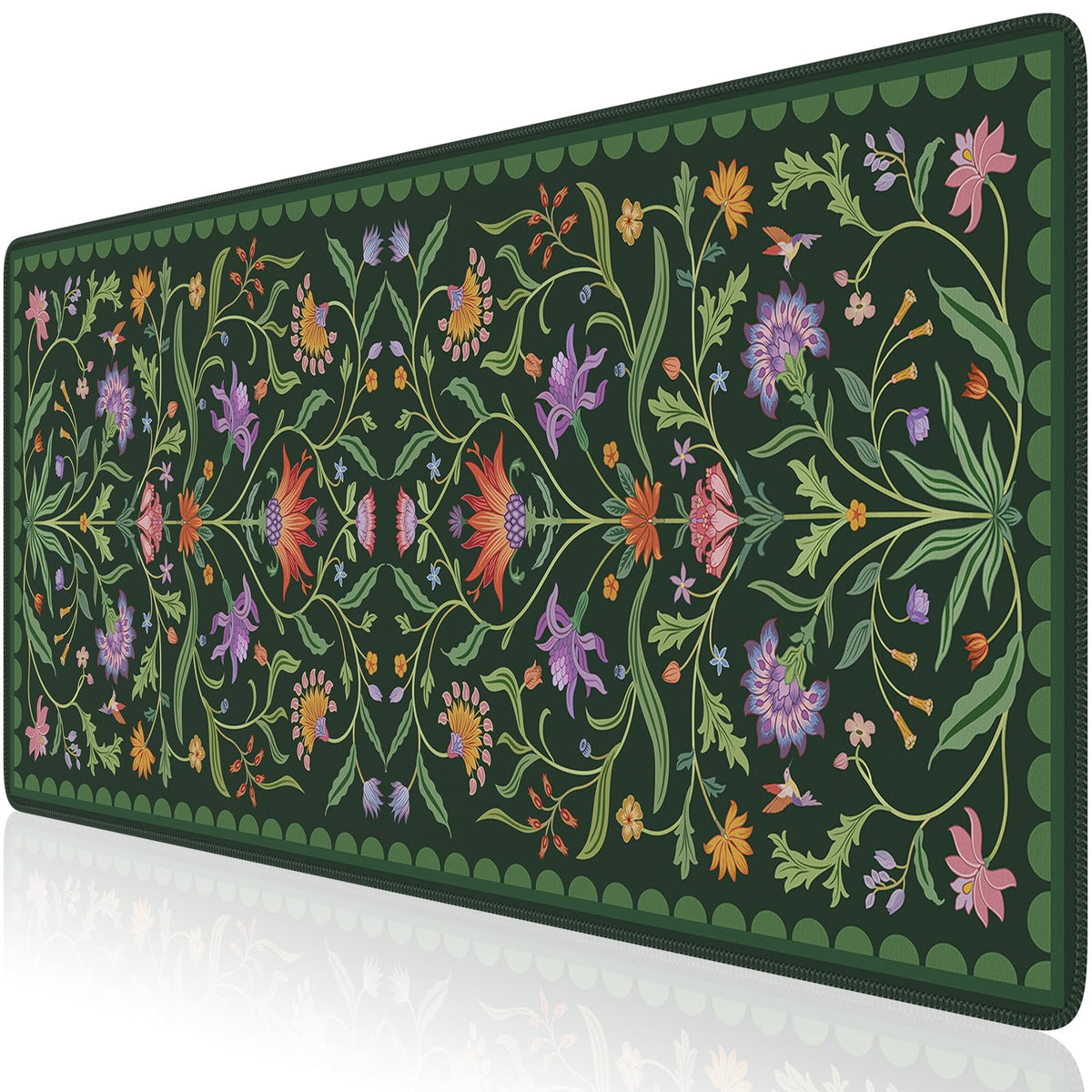 HAOCOO Moss Green Aesthetic Desk Pad, Large Keyboard Mat with Stitched Edge