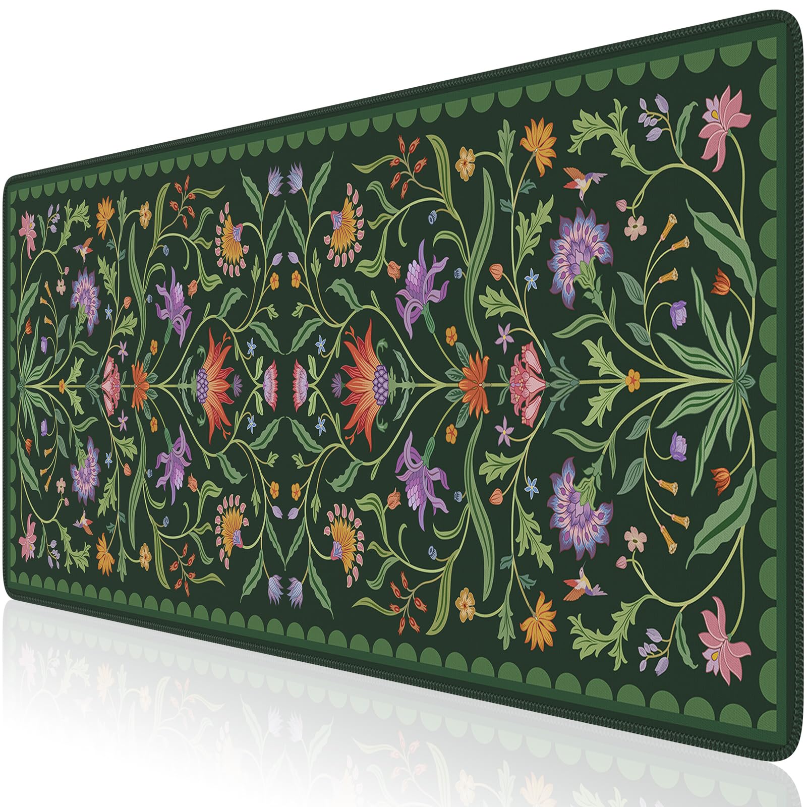 HAOCOO Moss Green Aesthetic Desk Pad, Large Keyboard Mat with Stitched Edge