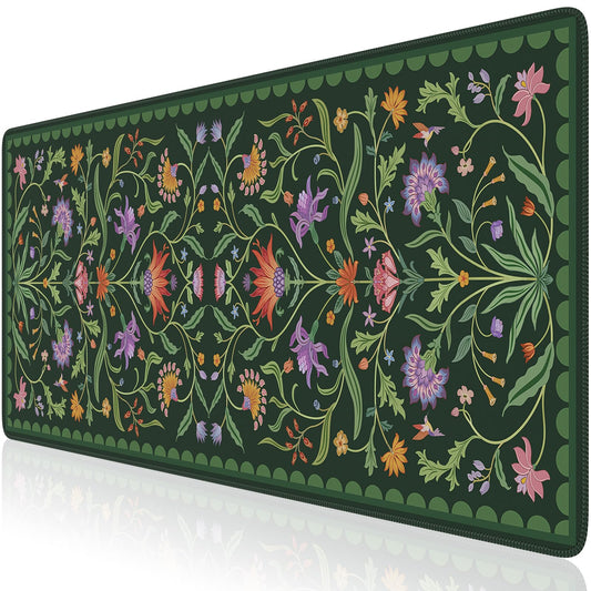 HAOCOO Moss Green Aesthetic Desk Pad, Large Keyboard Mat with Stitched Edge