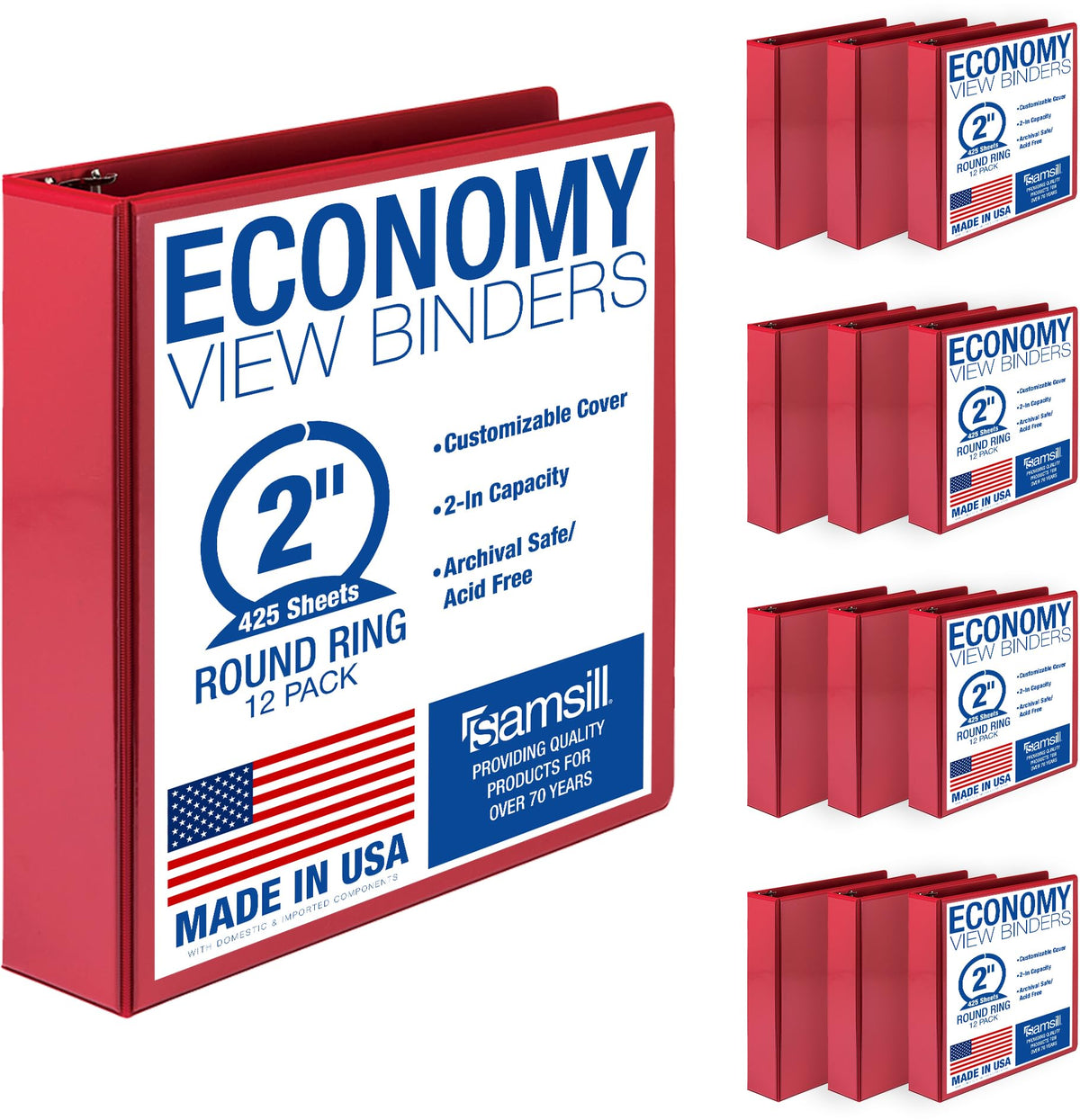 Samsill 2 Inch 3 Ring Binders, Economy Round Ring, Clear View Cover, 425 Sheet Capacity - for