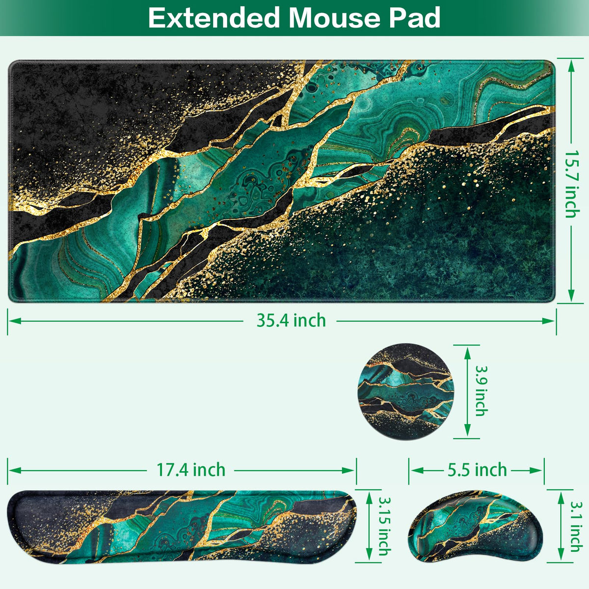 Mouse Pad Green, Desk Mat, Large Gaming Mouse Pad with Wrist Rest 4in1 XXL