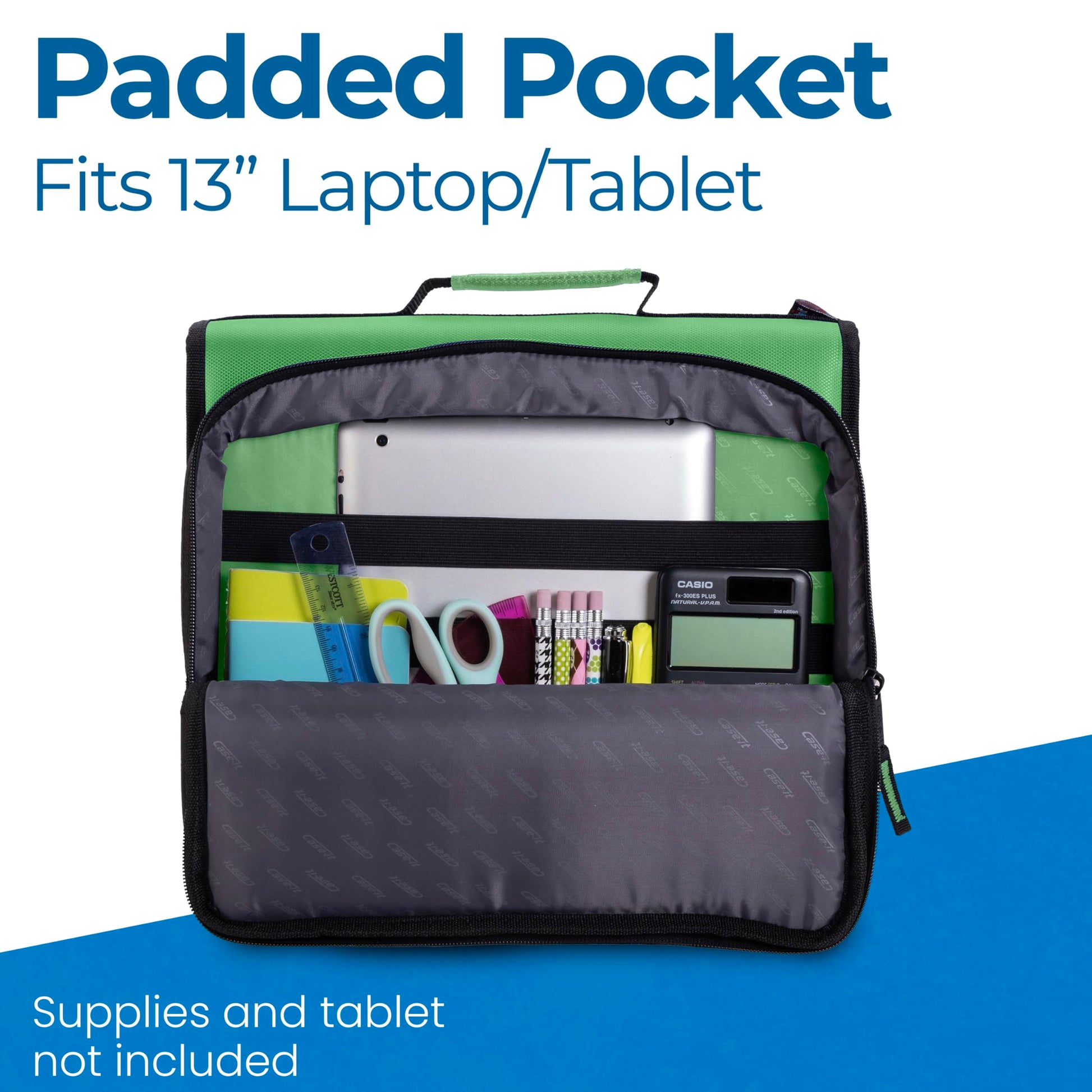 Case-it School Zipper Binder | 2" O-Rings | 400-Sheet | LT-007 Canopy Green