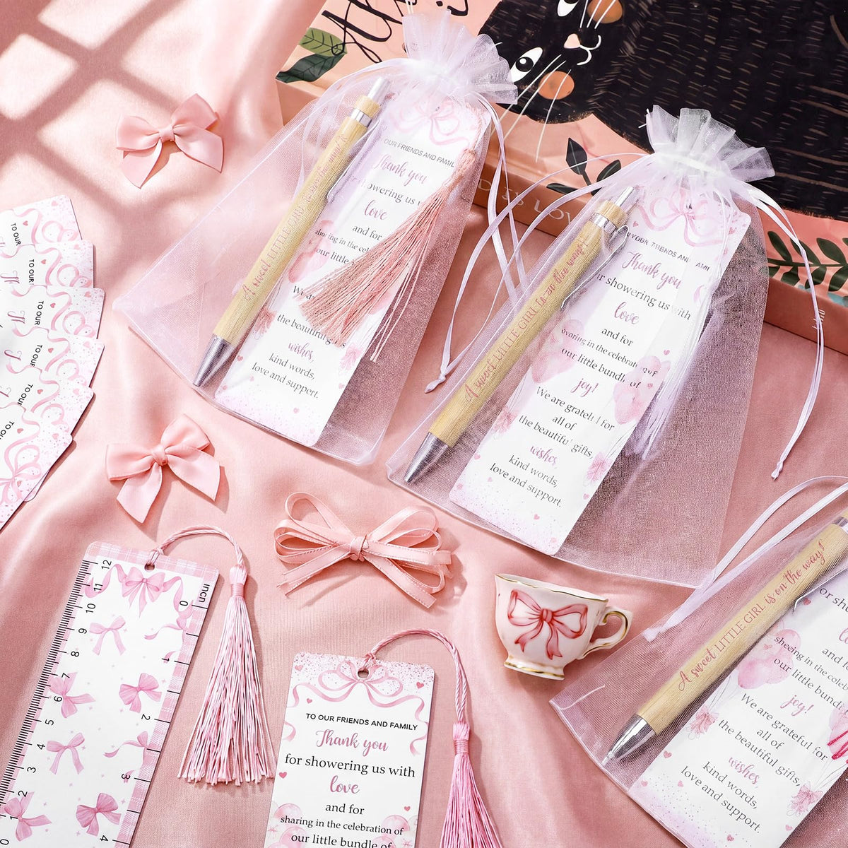Gilprop 50 Sets Pink Bow Baby Shower Favors for Guests Includes 50 Baby Shower Ballpoint Pens 50