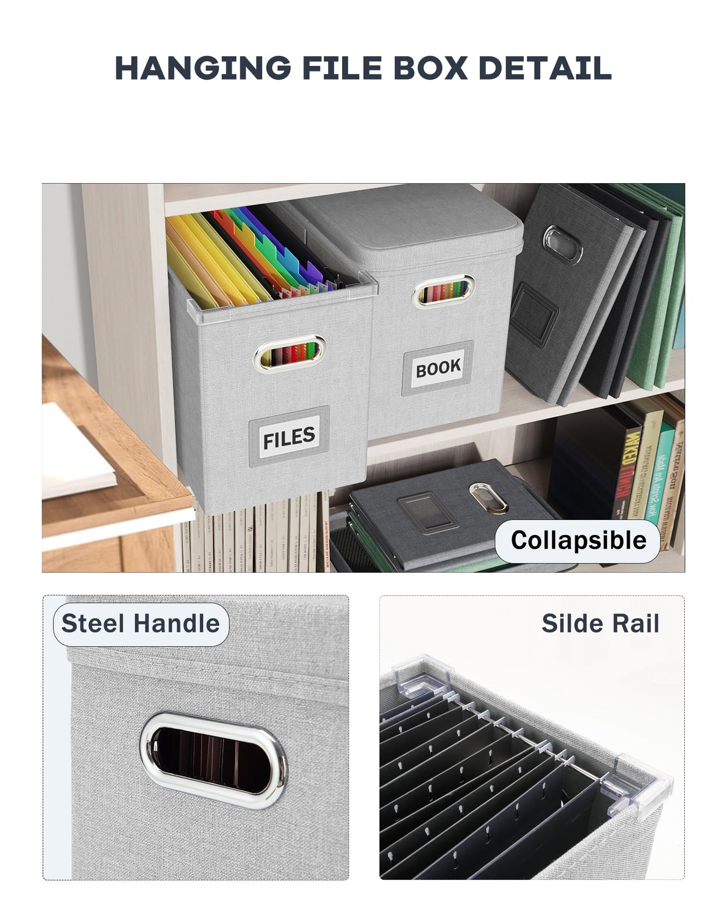 Oterri File Organizer with Lid, Hanging Filing Box with Mesh Pocket, Document Organizer for Letter