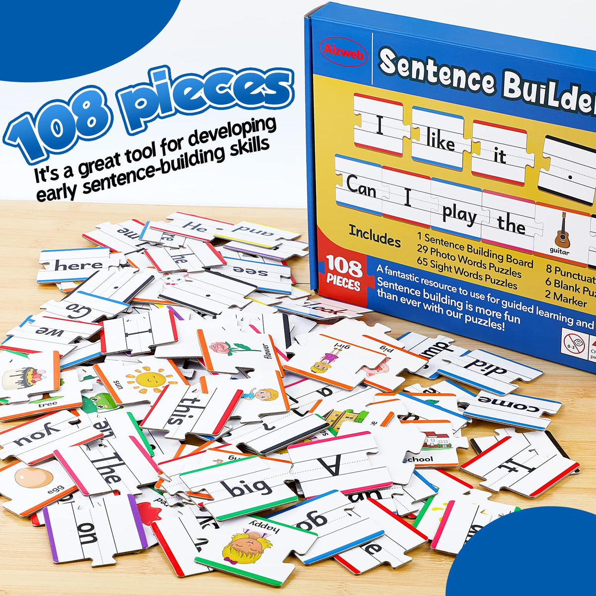 Aizweb Sentence Building Games,Phonics Puzzles for Kids Ages 5-8,Montessori Phonics Reading