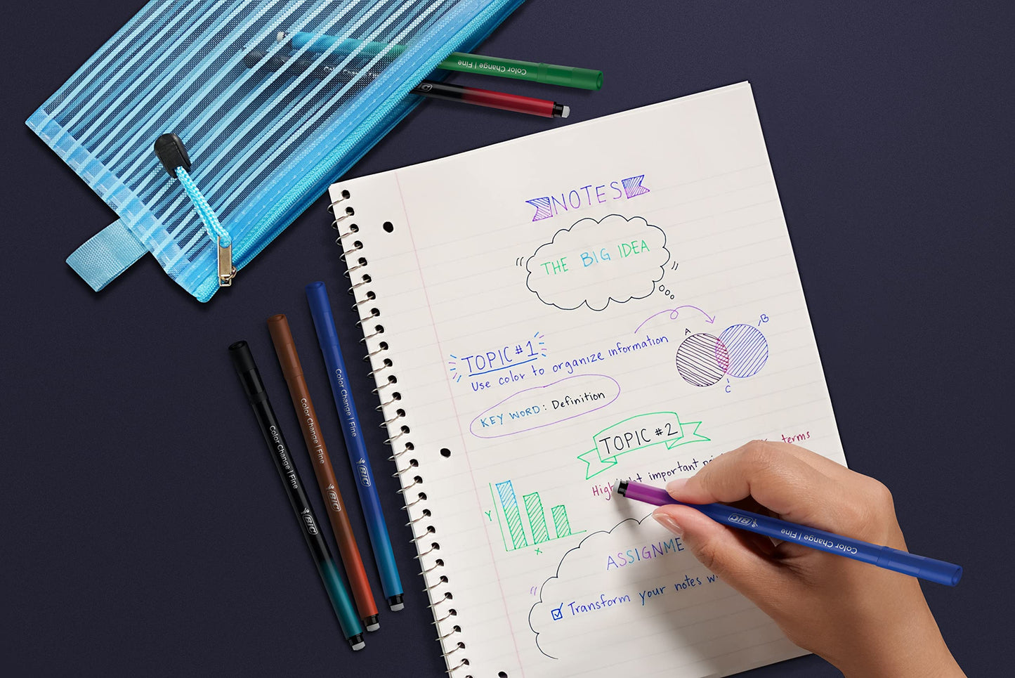 BIC Intensity 2-in-1 Colour Changing Pen Set with Dual Brush and Dual Tip Highlighter Pens - 3