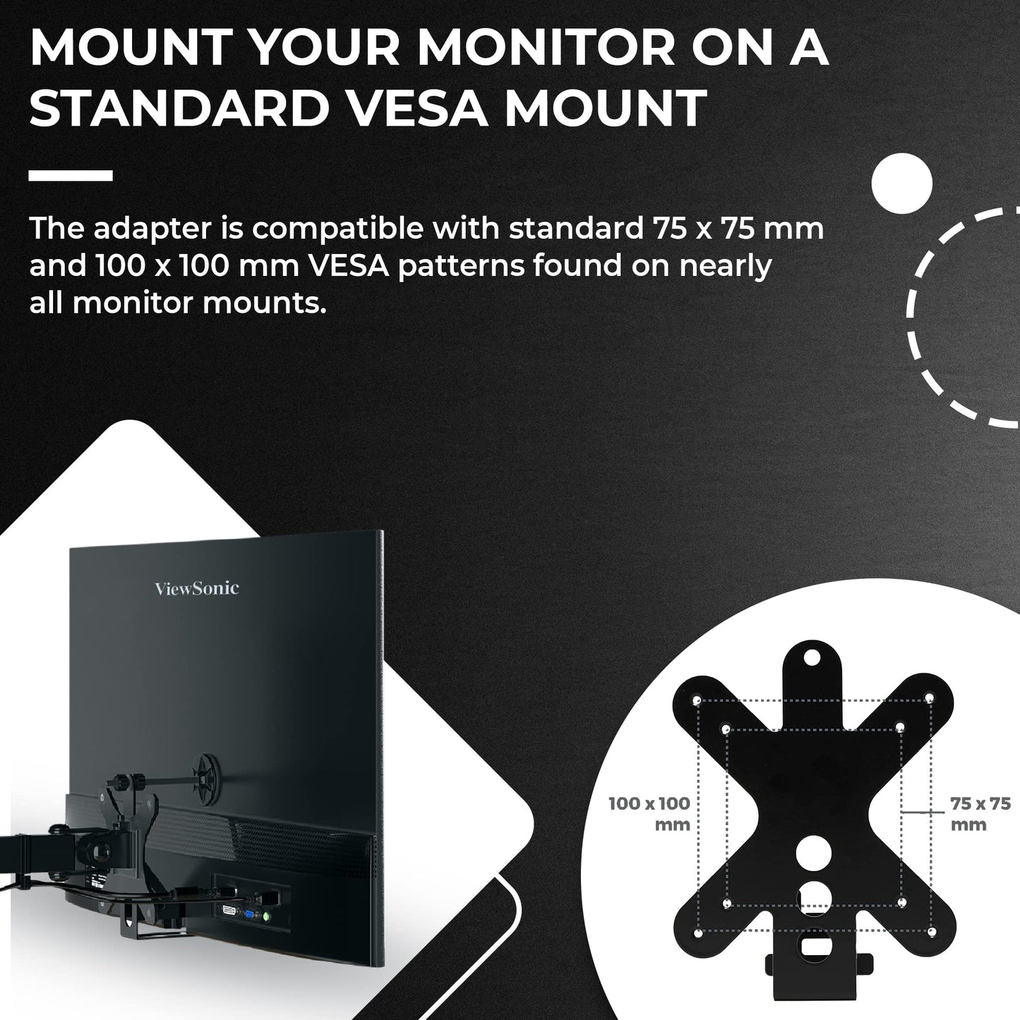 HumanCentric VESA Mount Adapter for Viewsonic VXSeries 75x75 & 100x100mm