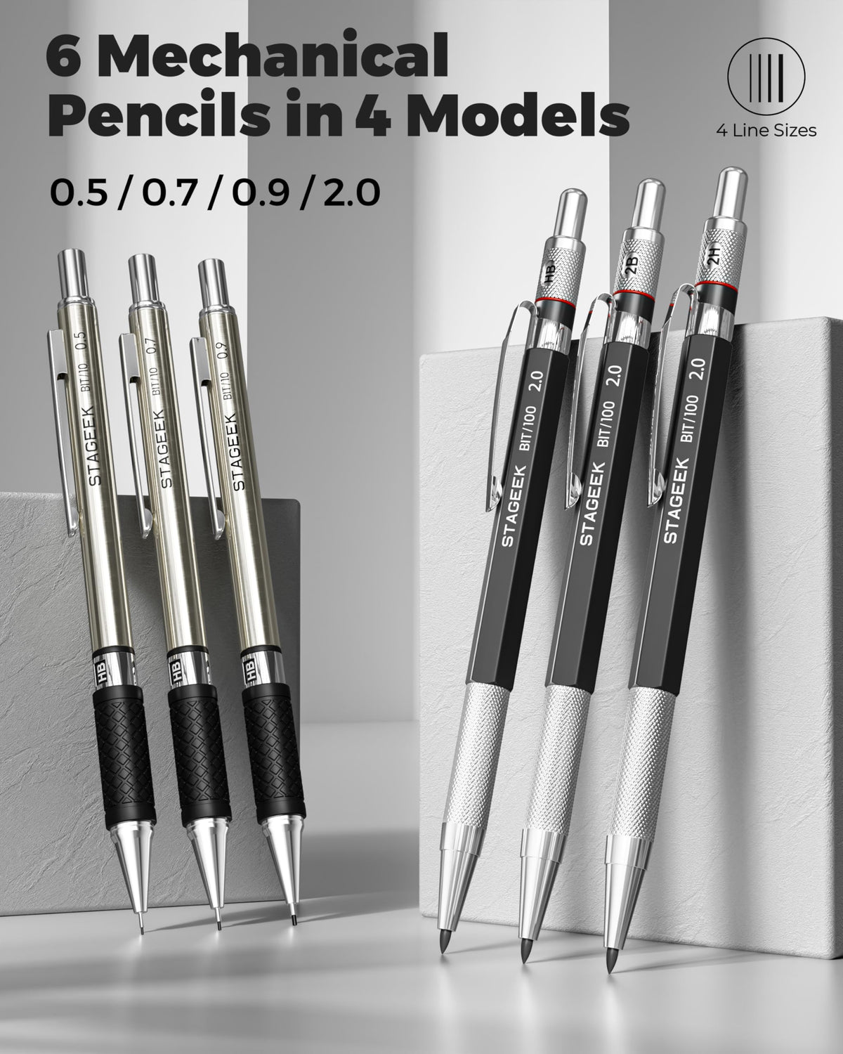 STAGEEK Mechanical Pencil Set with Leather Bag 30 Count, Drawing Pencils 0.5, 0.7, 0.9MM & 3PCS 2MM