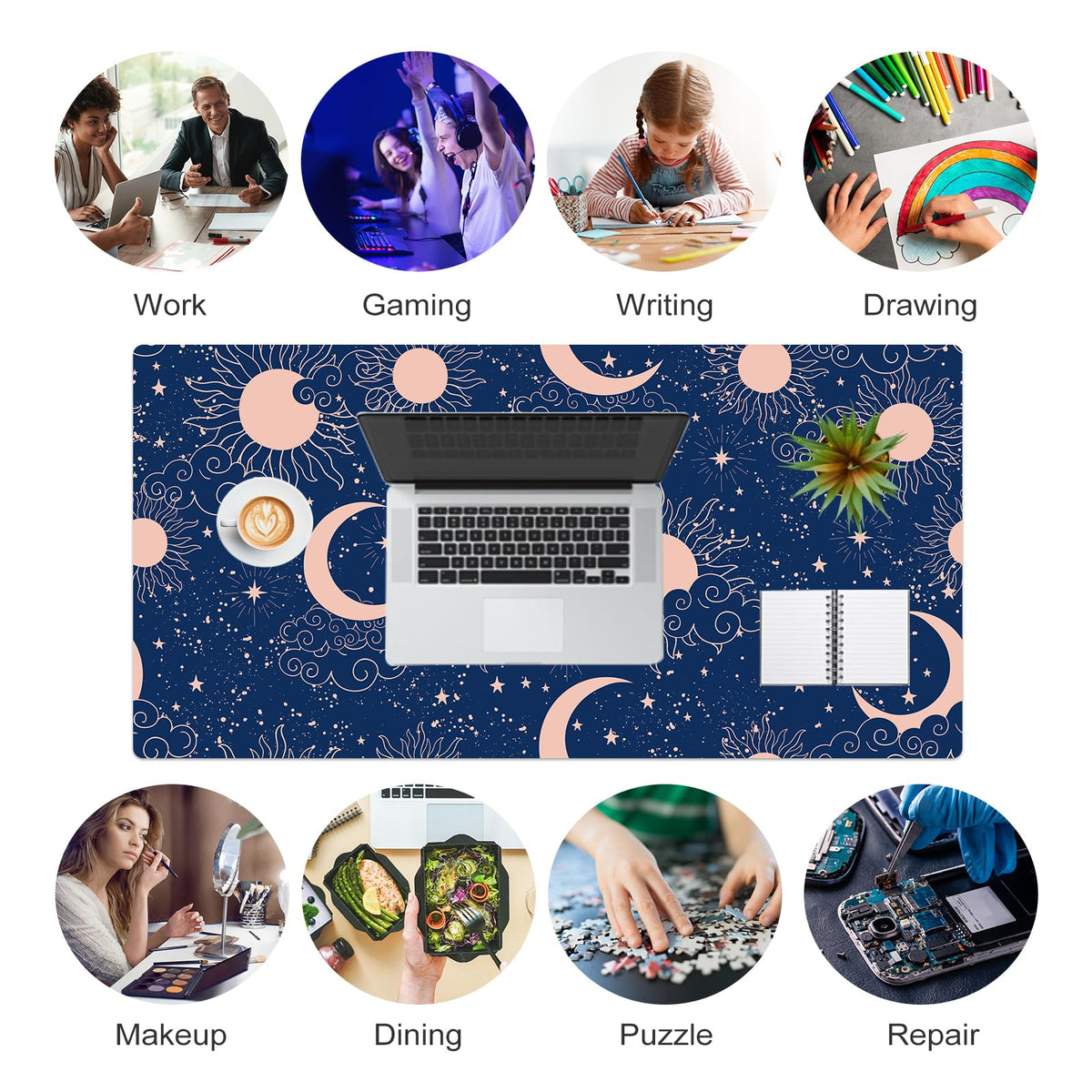 Faux Leather Large Mouse Pad, Office Desk Mat, 31.5"x15.7", Starry Sky