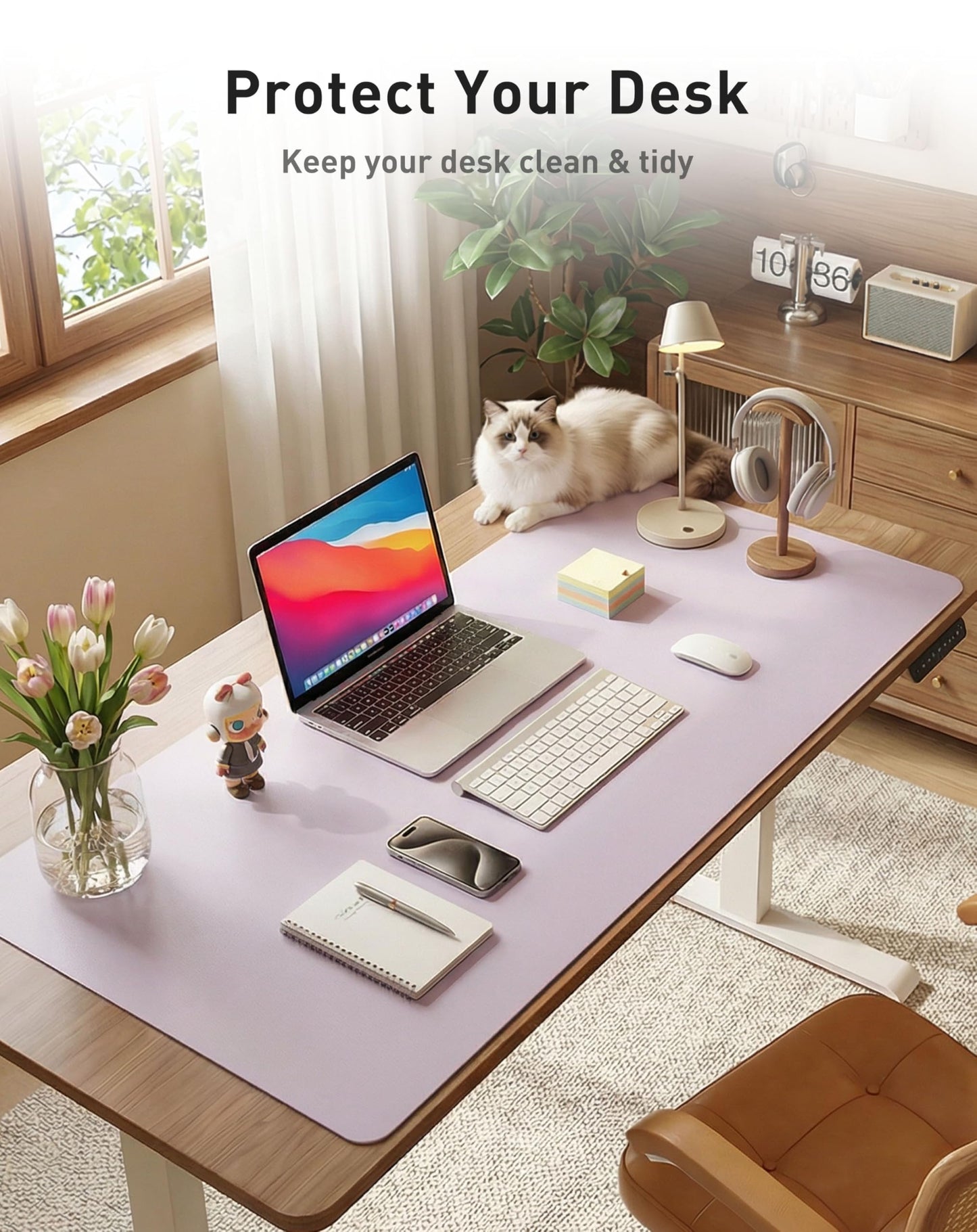 Aothia Faux Leather Desk Mat - Large Mouse Pad, Non-Slip PU Leather Blotter, Waterproof Writing
